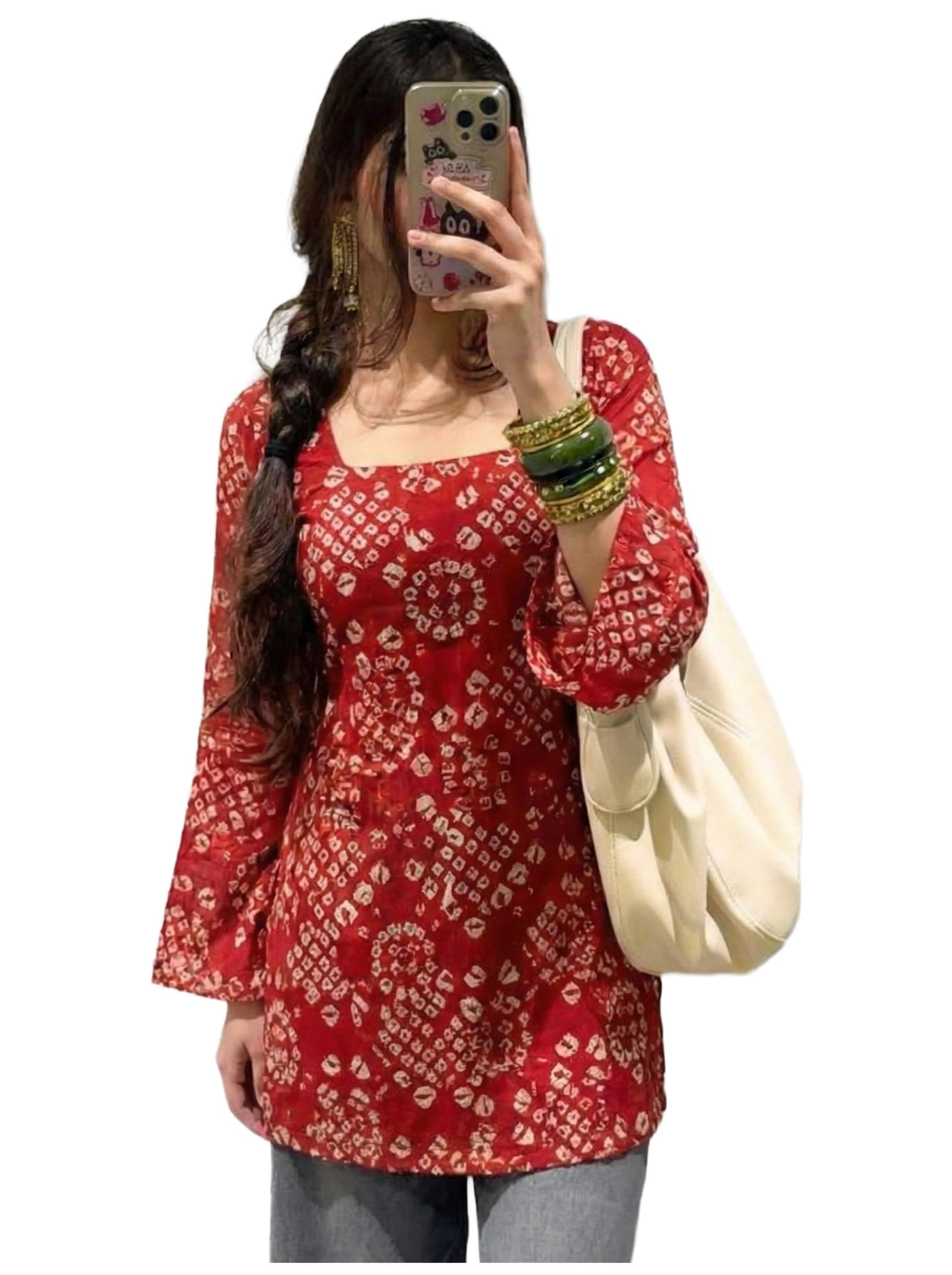 ANNI Designer Women's Viscose Blend Printed Short Kurti (NABILA RED-VKS02_M-VKS02_Red -VKS02_Medium)