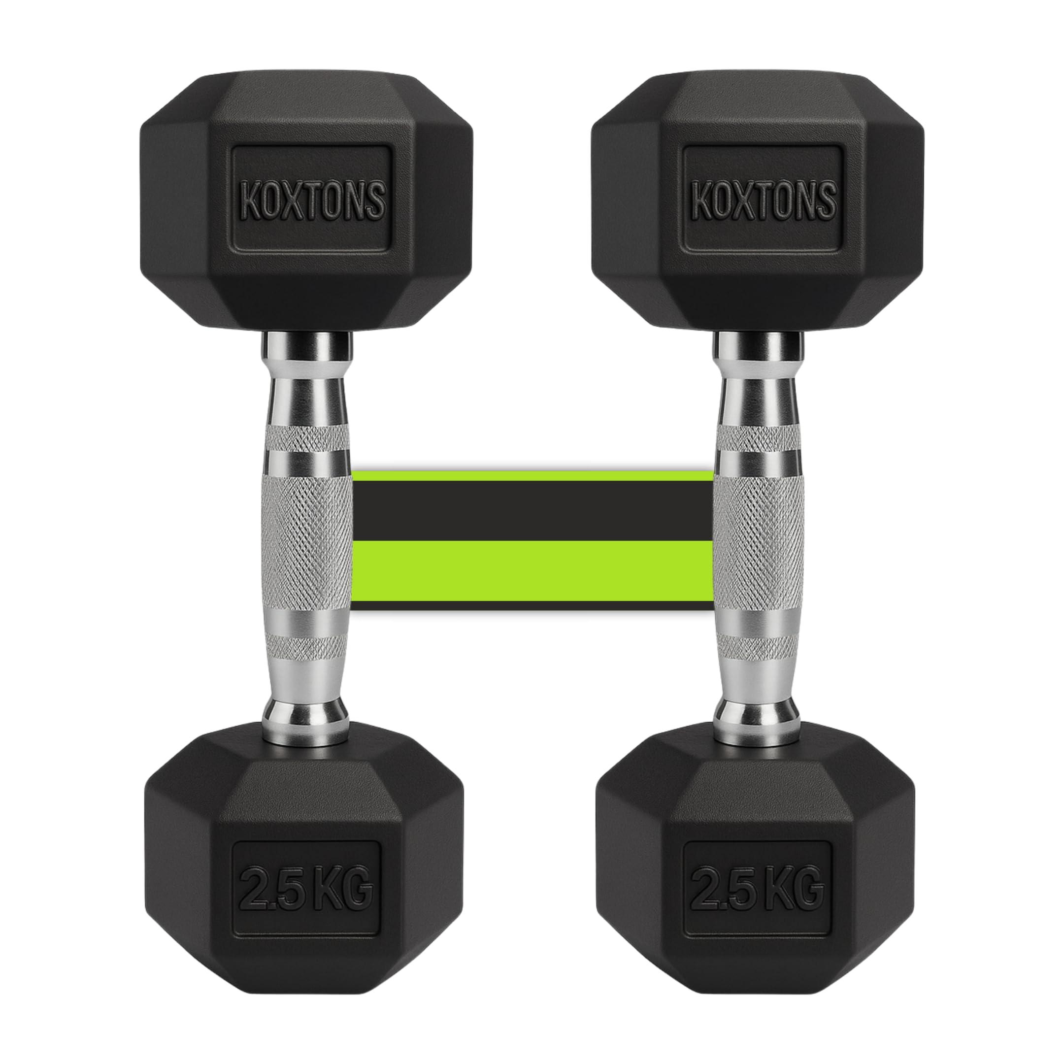 Koxtons Dumbbell Set 2.5kg | Dumbbell 5kg Pair (2.5kg x 2pcs) | Rubber Coated Hex Dumbells for Home Gym | Gym Equipment for Home Workout, Strength Training, Physio Exercise, Weight Loss & Fitness