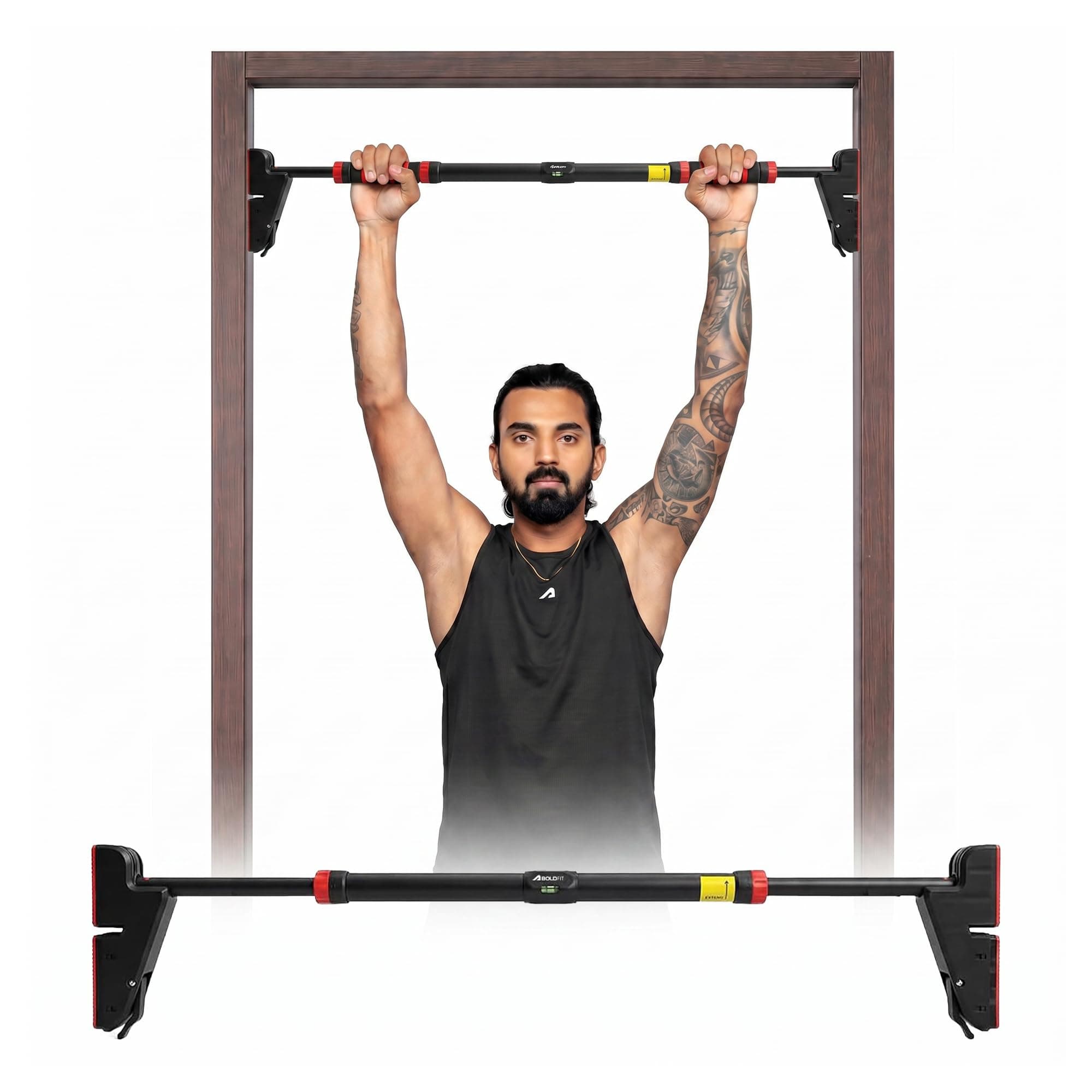 Boldfit Pull Up Bar Door for Home Workout (300Kg) - Gym Equipment for Home Workout | Adjustable Door Way Chin Up Bar for Home Workout for Kids & Adults | PullUp Bar for Men & Women | Anti-Skid Grip (76-115 CM)