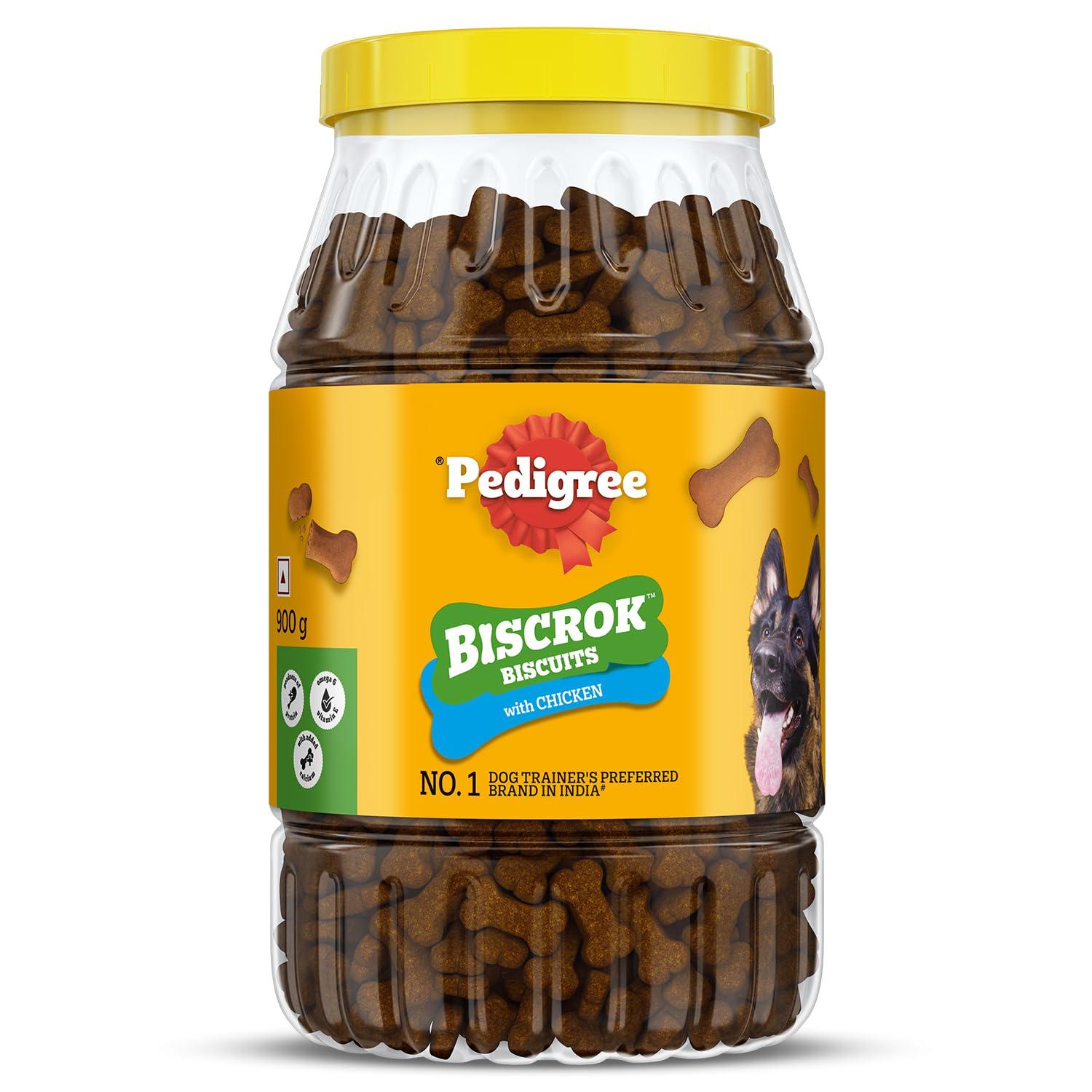 Pedigree Biscrok (Above 4 Months) Dog Biscuits, Chicken Flavour, 900 g, No. 1 Dog Trainer’s Preferred Brand in India