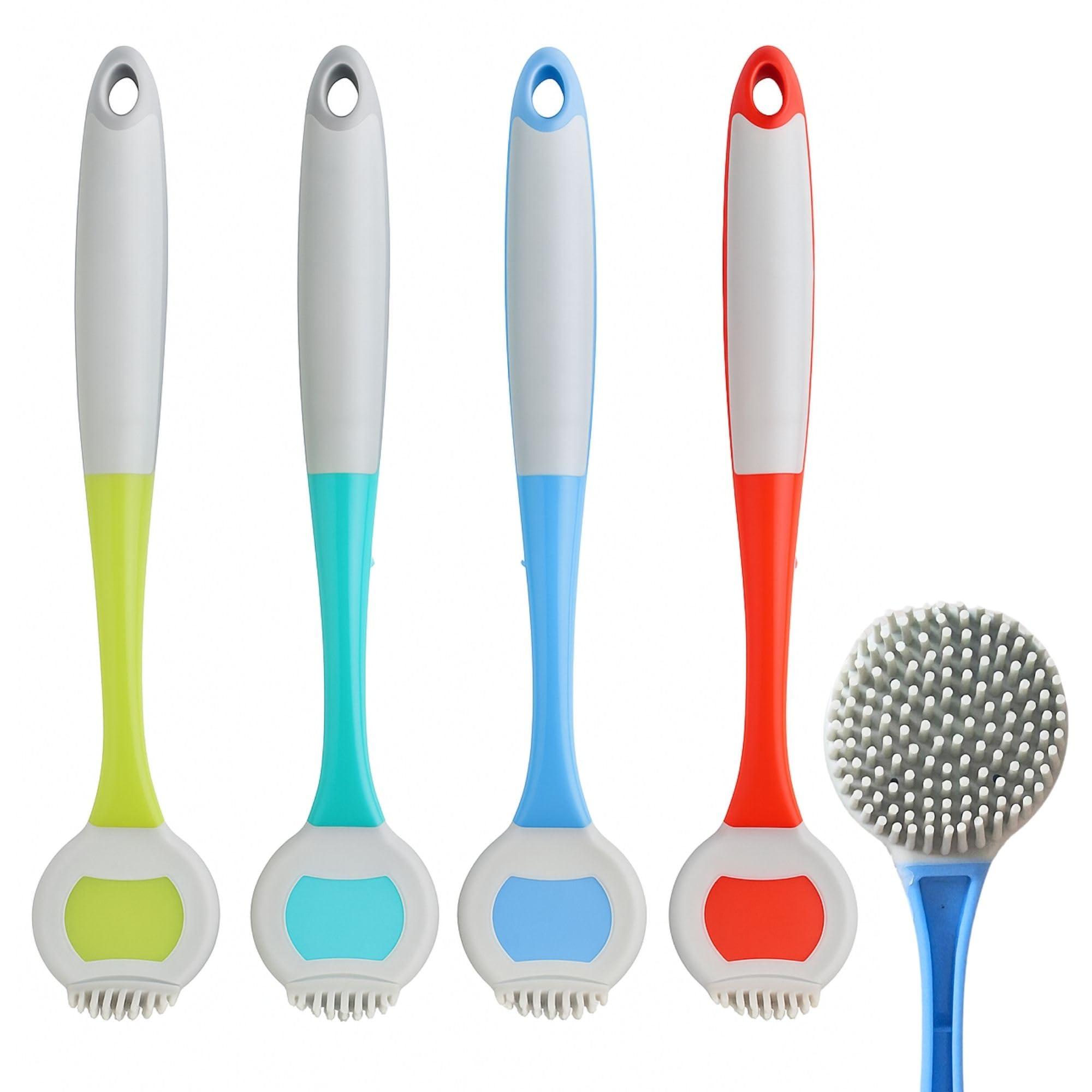 ALOUD CREATIONS 4Pc Silicone Dishwashing Brush | Sink Cleaner Brush with Long Handle | Wash Basin & Kitchen Cleaning | Multicolour | Large Size – 11 Inch