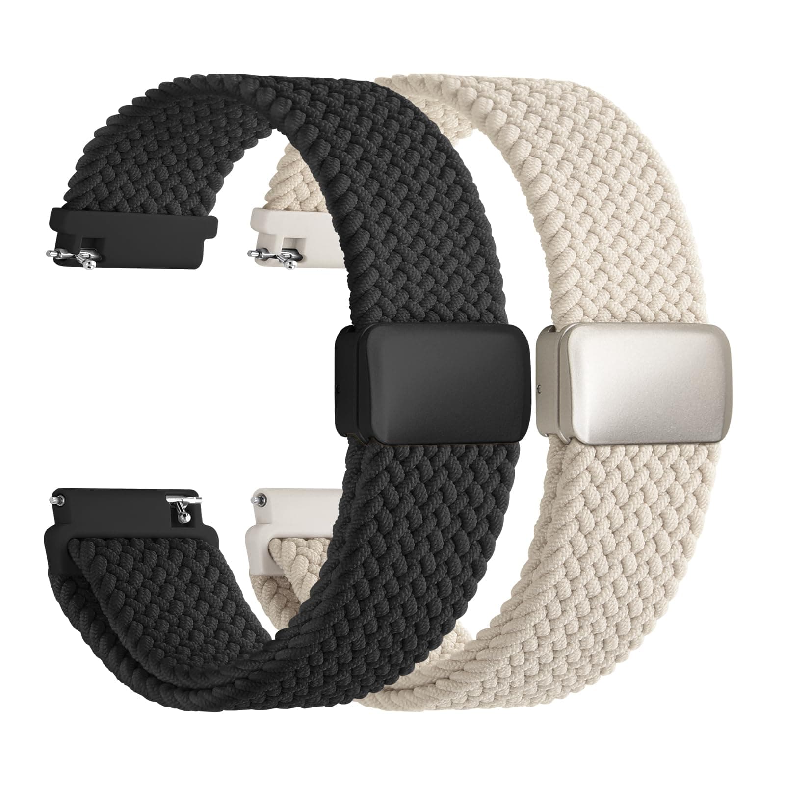 Fullmosa 2 Pack 22mm Nylon Magnetic Braided Watch Strap,Starlight/Black