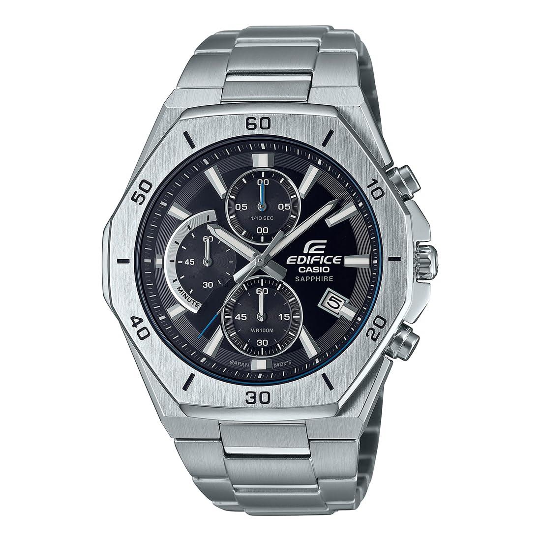 Casio Edifice EFB-680D-1AVUDF Black Analog Dial Silver Stainless Steel Band Men's Watch Chronograph Sapphire Glass EX550