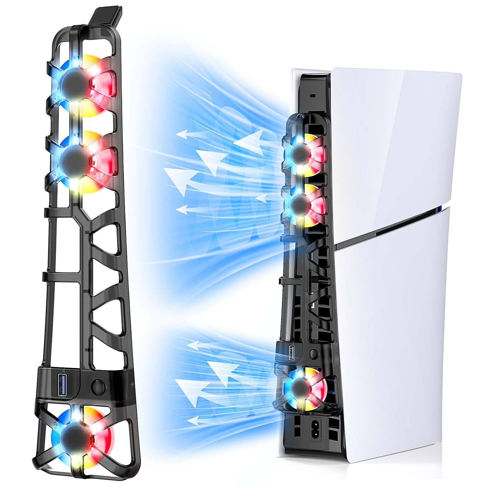 ZORBES Cooling Fan for PS5 Slim, 3 Fans, Auto Speed Control, USB 3.0, RGB