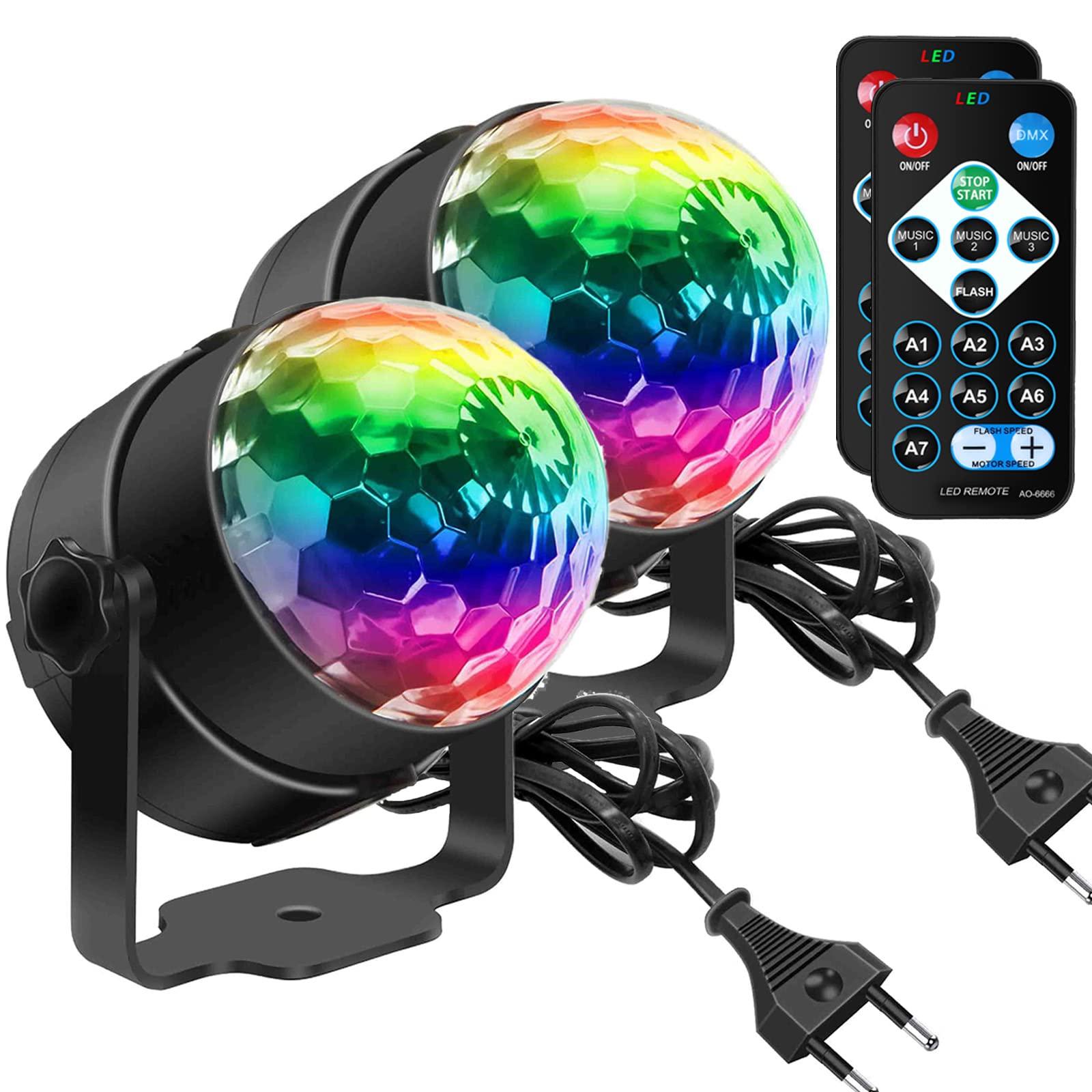 Disco Ball, SEBRUANC Disco Lights LED Party Lights Music Controlled Disco DJ Party Lamp 360° Rotating Ball Lights 3W RGB Stage Lights with Remote Control for Home Birthday Christmas 2pcs