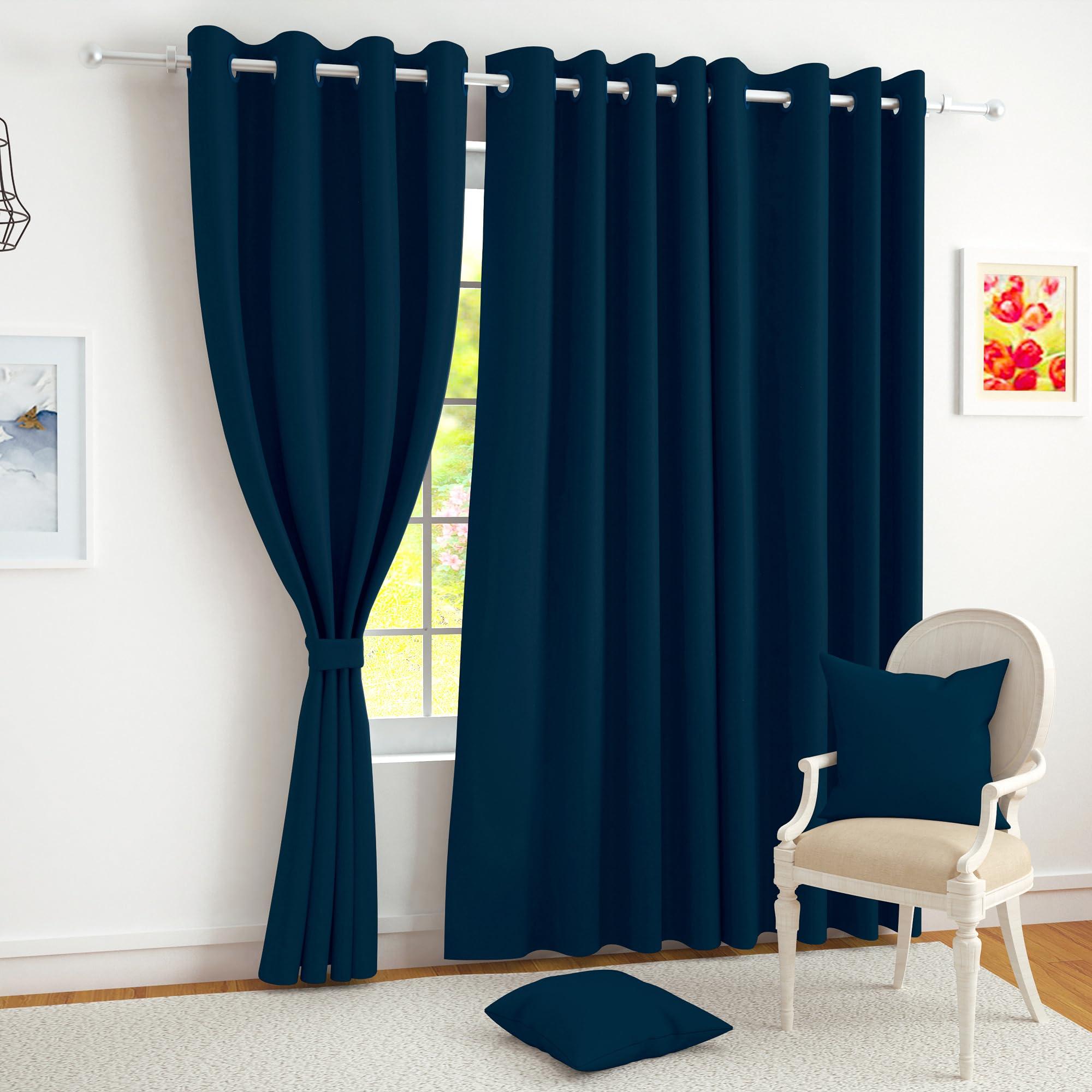 Story@Home 100% True Blackout Door Curtains 7 Feet Long Set of 2 | Solid Design | Room Darkening Curtain | Thermal Insulated Curtains for Living Room, Bedroom | 116 x 215 cm, Dark Teal Blue