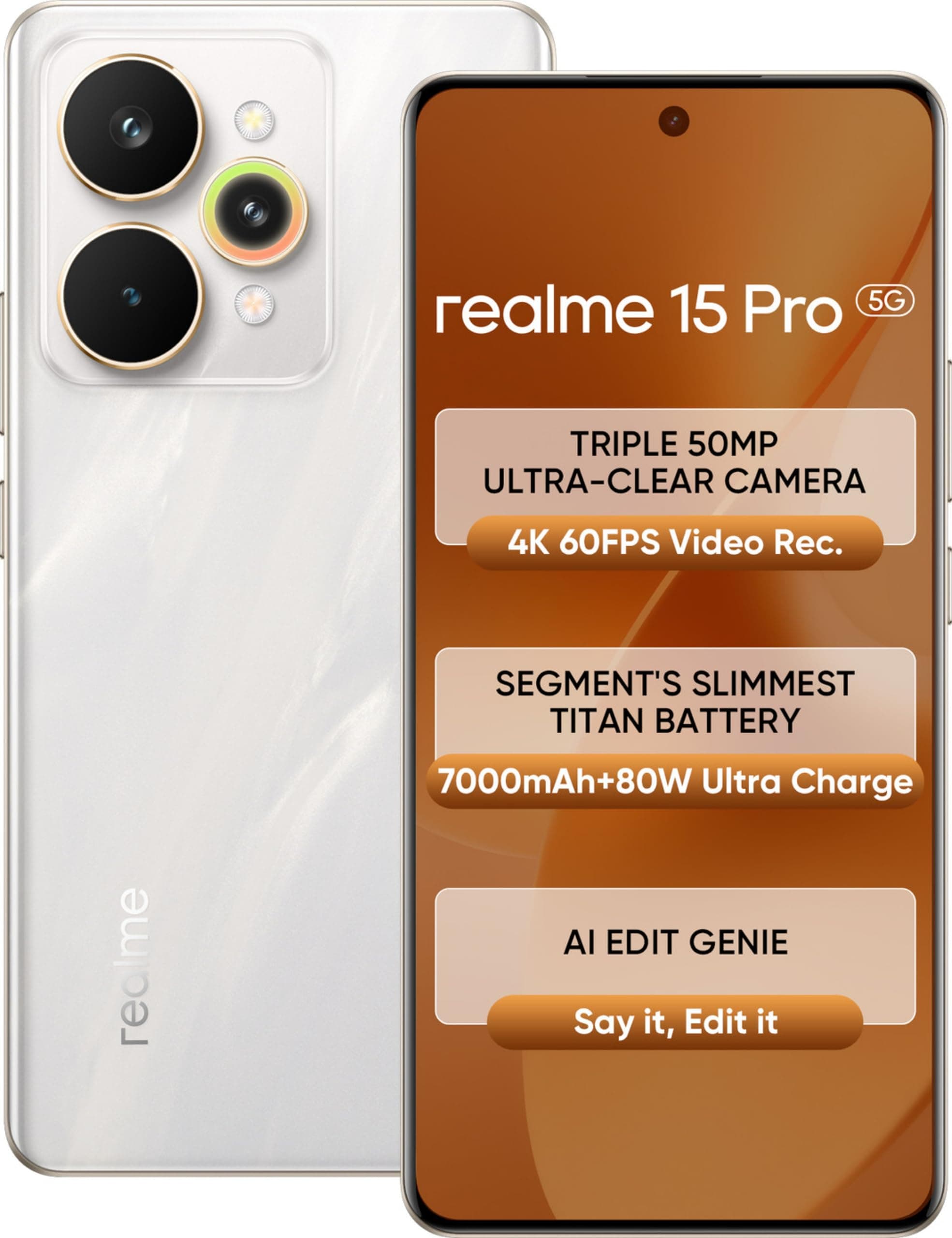 realme 15 Pro 5G (Flowing Silver, 12GB RAM, 256GB Storage) | 6.8" FHD+ AMOLED 120Hz | 50MP Triple AI Camera | 50MP Selfie | Snapdragon 7 Gen 4 | 7000mAh | 80W Fast Charging | Android 15 | Dual SIM