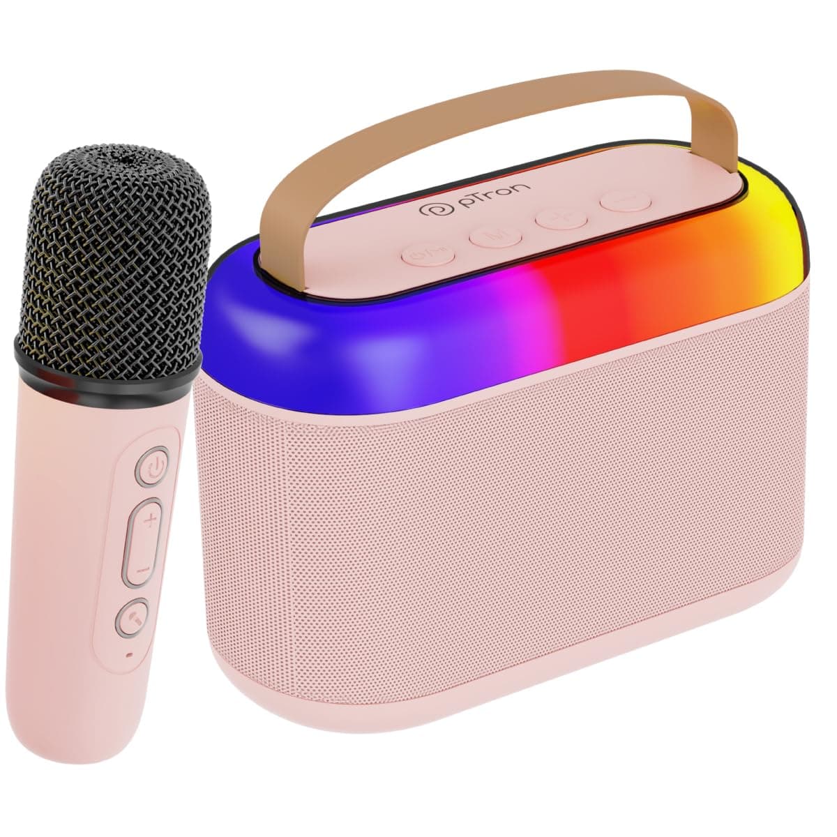 pTron Newly Launched Fusion Joy 20W Bluetooth Speaker with Wireless Karaoke Mic, 6Hrs Playtime, Vivid RGB Lights, Voice Effects, Multi-Play Modes BT5.3/TF Card & Type-C Charging Port (Light Pink)