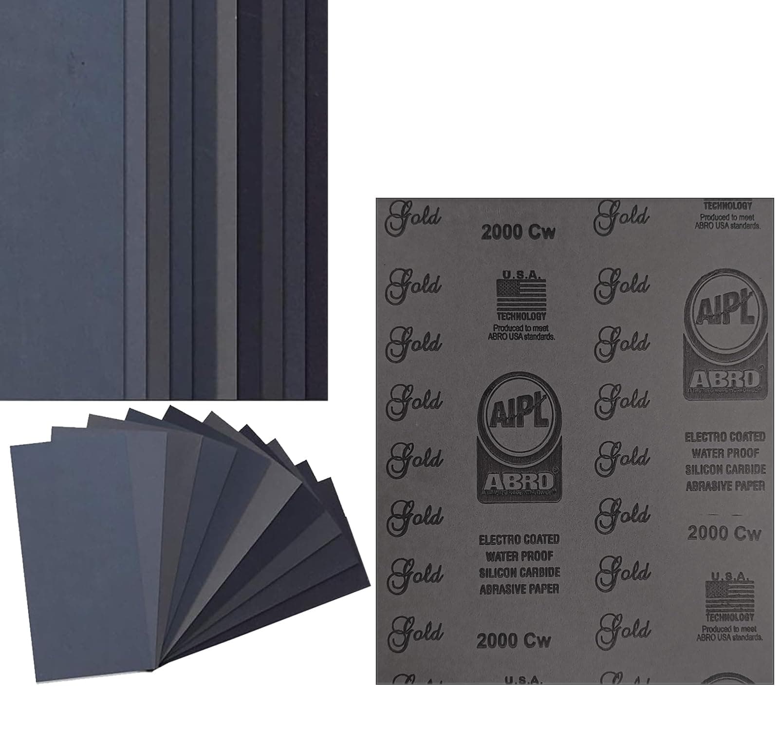 ABRO Premium Latex Wet Or Dry Sand Paper -Abrasive Papers Sheets- 600,800,1000,1200,2000 Grits Variety (2 Each,Total 10) Sanding Automotive,Woodworking Furniture,Metal Finishing,Hand Sand Block Sander