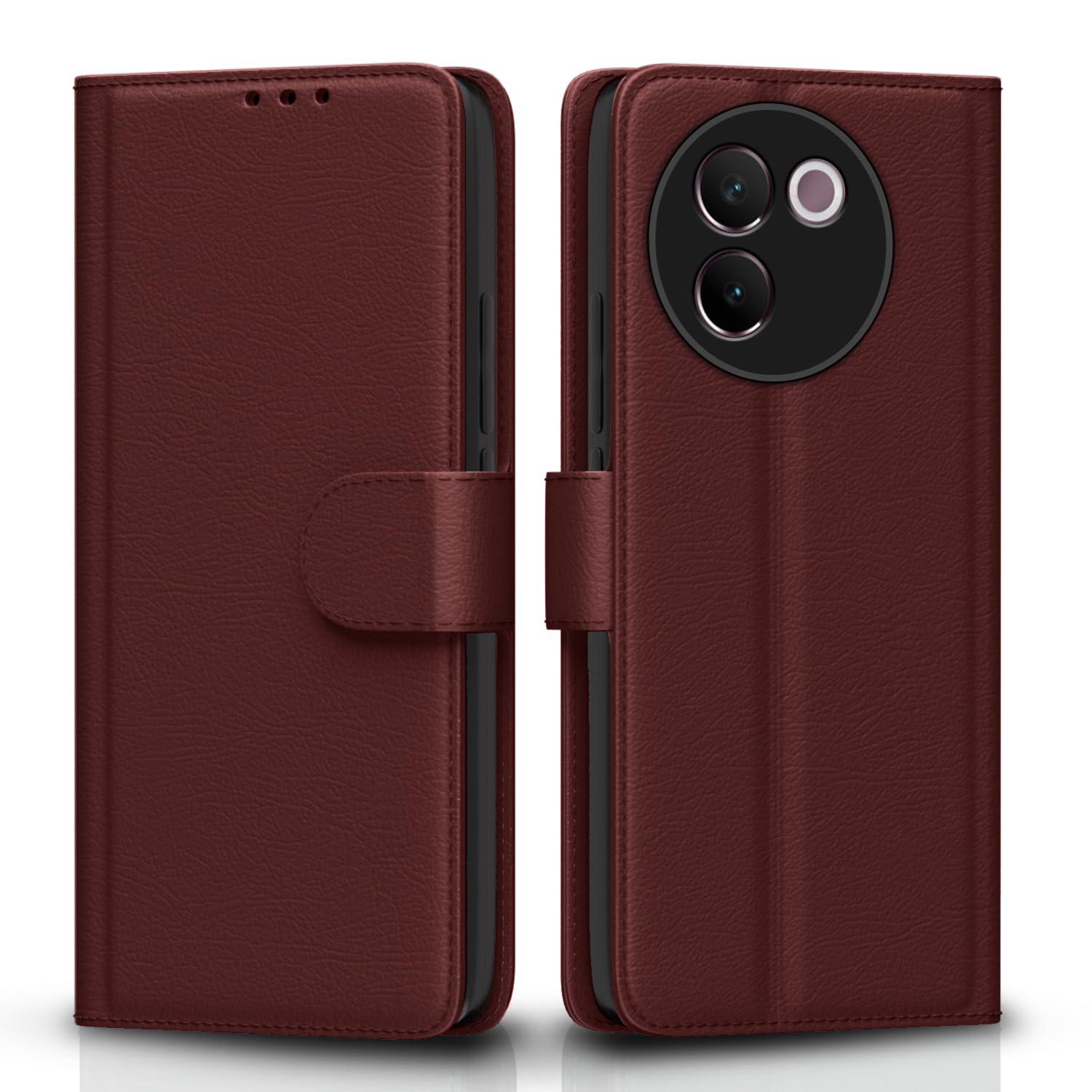 Pikkme Flip Cover for Vivo V30e 5G | Leather Finish | Shockproof with Card Pockets & Wallet Stand | Ultimate Protection Case(Brown)