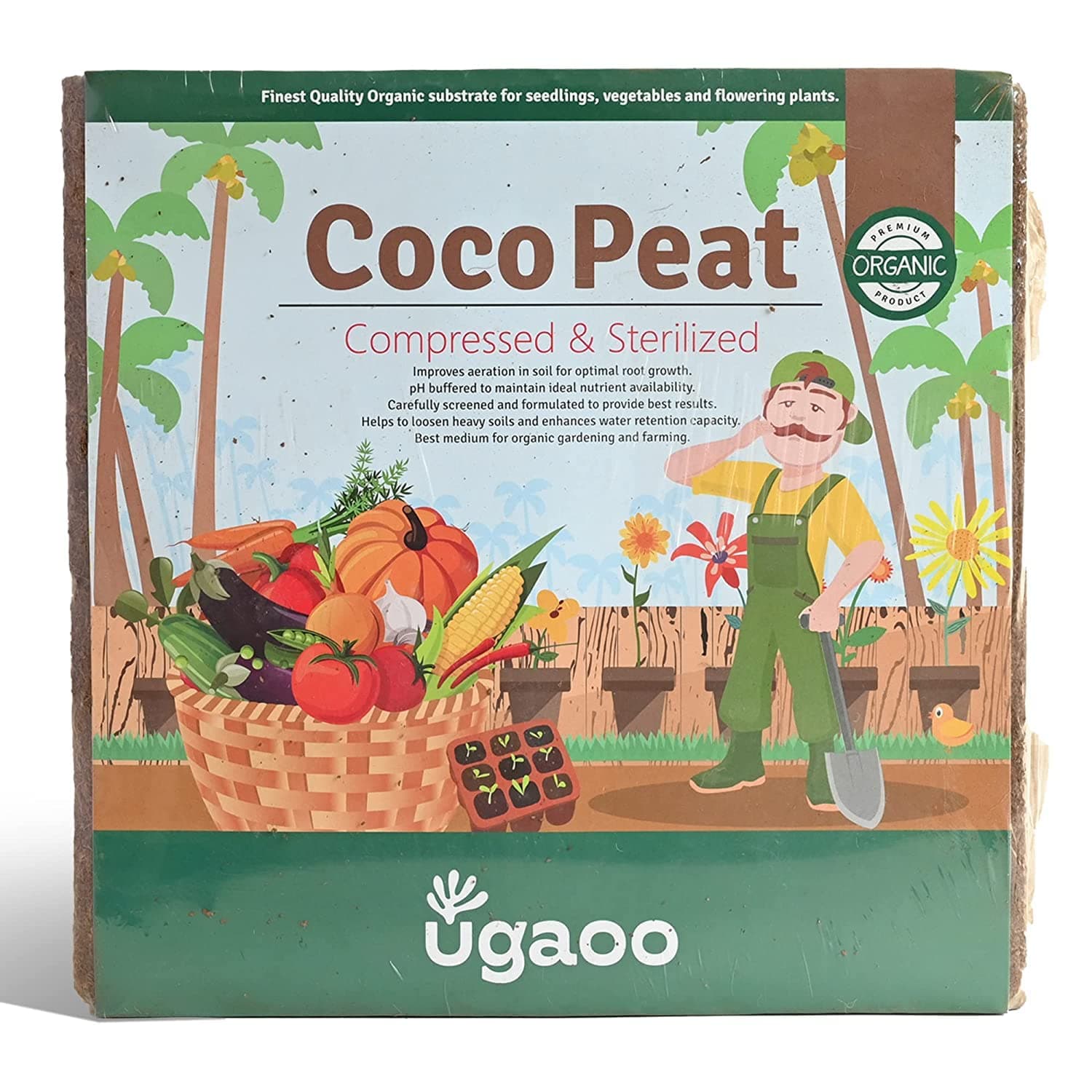 Ugaoo Cocopeat Block 5 Kg | Expands Upto 75 litres of Light Coco Peat Growing Medium | Pre-Washed Low-EC Cocopeat for Plants Seed Starting Hydroponics and Potting Mix | Indoor and Outdoor Garden