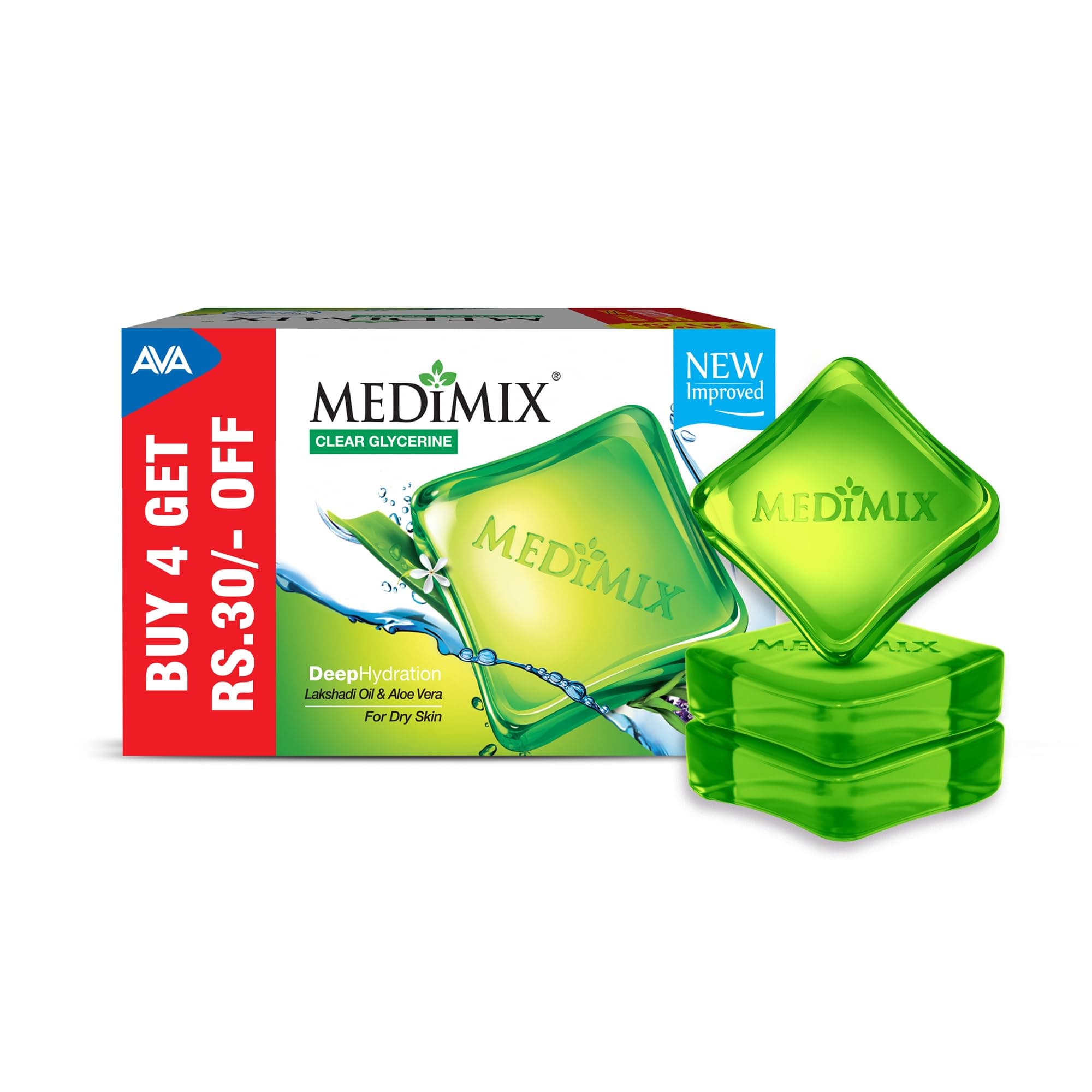 Medimix Clear Glycerine Soap for Dry Skin Infused with Lakshadi Oil Aloevera 3+1 100g