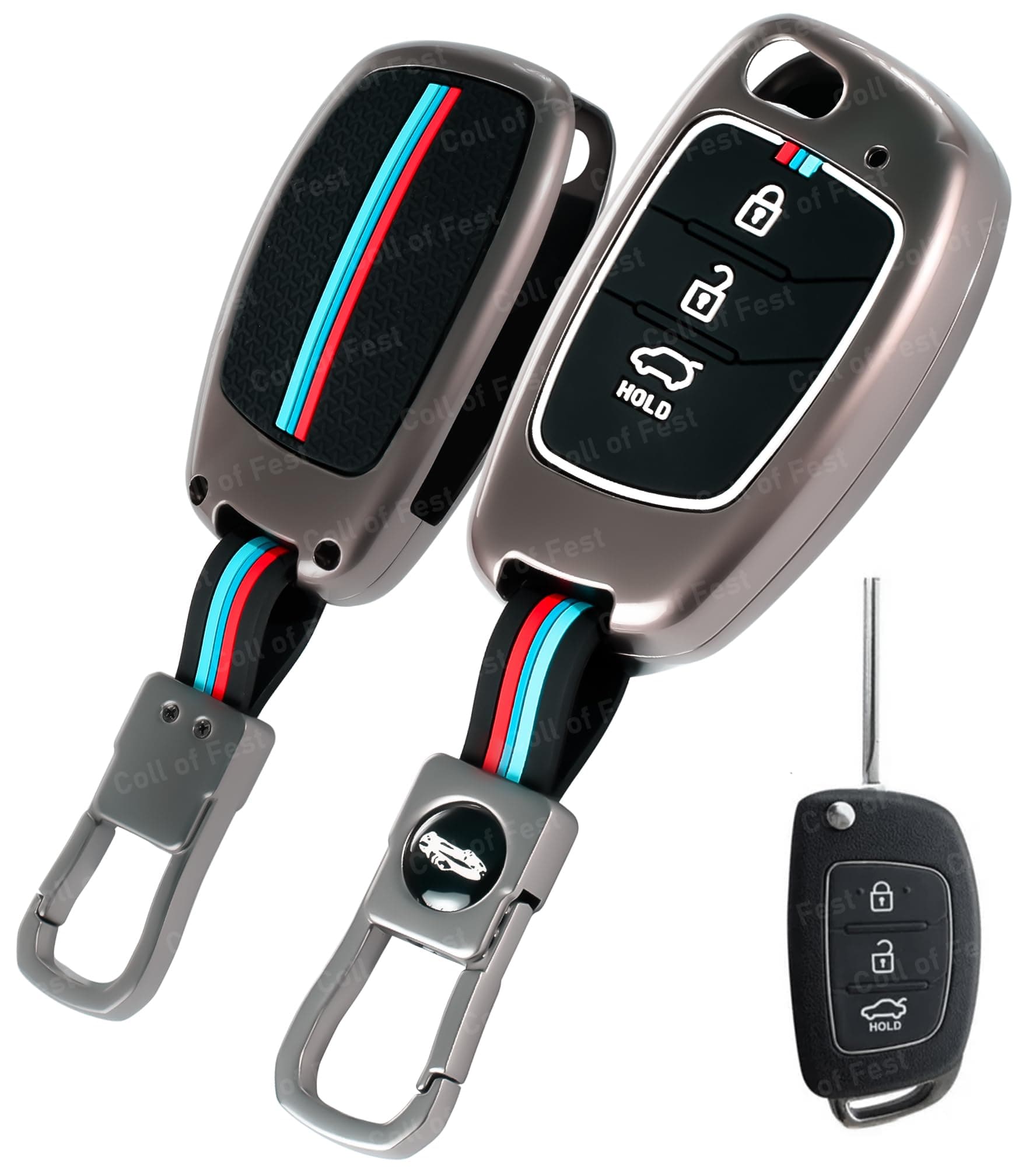 Coll of Fest Coll of Fest Metal Silicon Key Cover Compatible with Hyundai Creta | Venue | i20 Elite | Verna | Aura | i10 Grand Nios | Alcazar | Tucson | Xcent | Exter | i20 Active 3 Button Flip Key