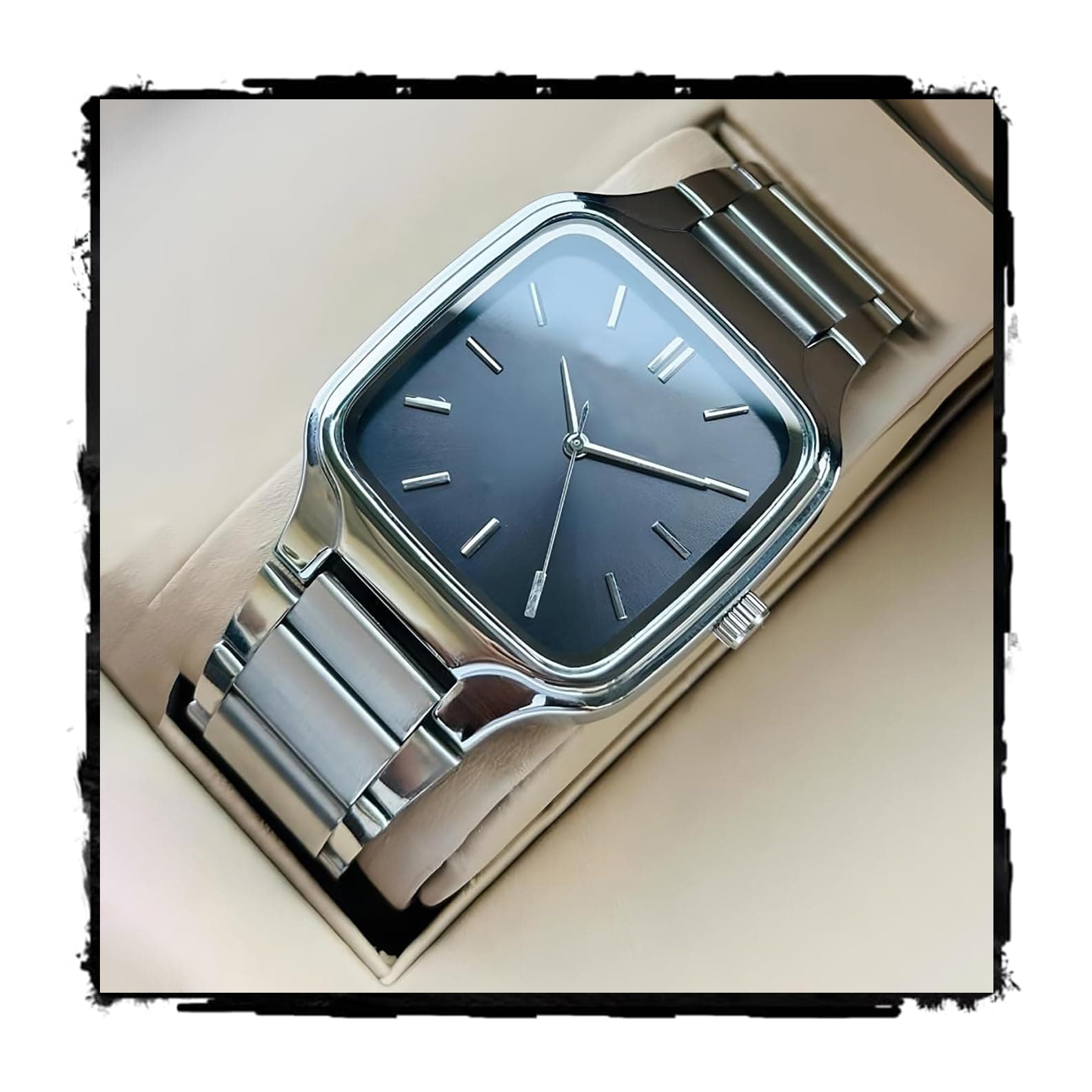 styledose Minimalist Eddy Square Dial Men's Watch with Stainless Steel Strap, Analog Watch Display with Slim Case Design Wrist Watch for Men (Black)