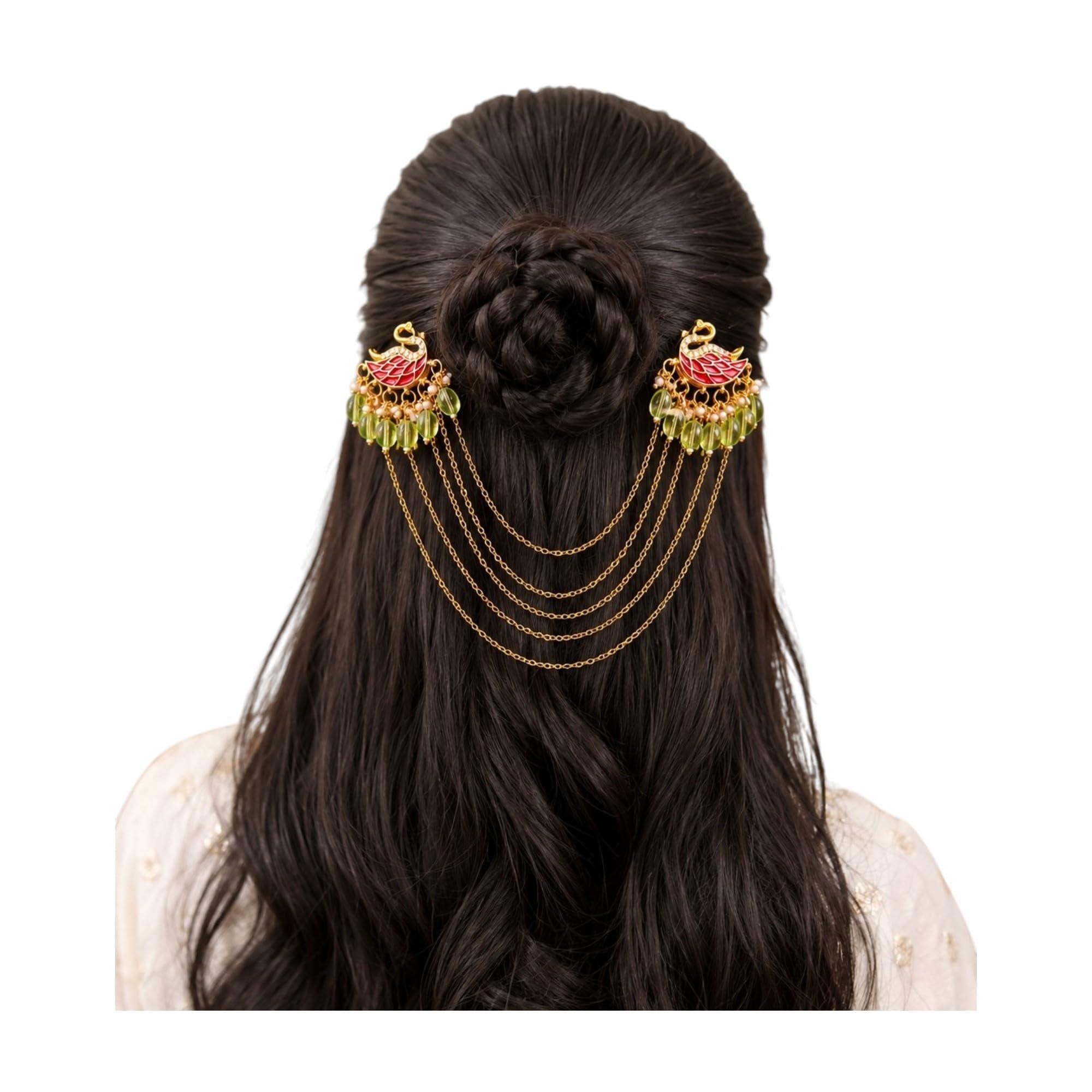 Swan hair accessories hanging Hair Clip for Women & Girls multicolour Floral Design | Bridal Wedding Hair Accessories (Style B)