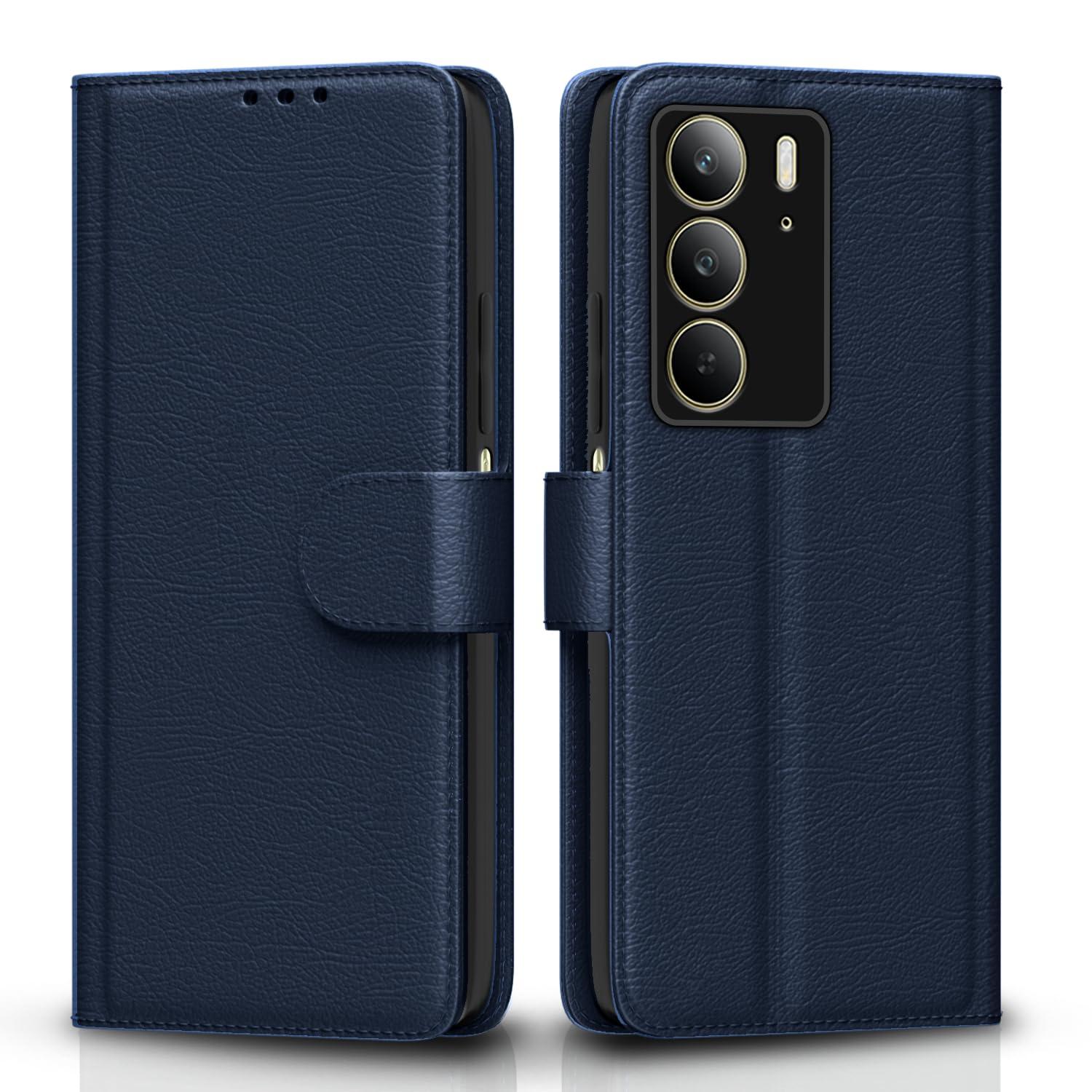 Pikkme Flip Cover Leather Finish | Inside TPU with Card Pockets | Wallet Stand and Shock Proof | Complete Protection Flip Case for Realme C75(Blue)