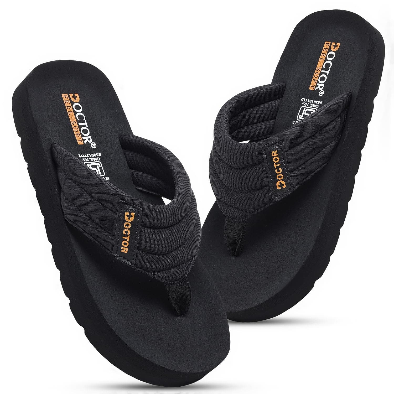 DOCTOR FEEL SOFT Cushioned Flip Flops for Men | Padded Fabric Strap Thong Slippers | Lightweight Anti-Slip EVA Sole Everyday Wear Footwear