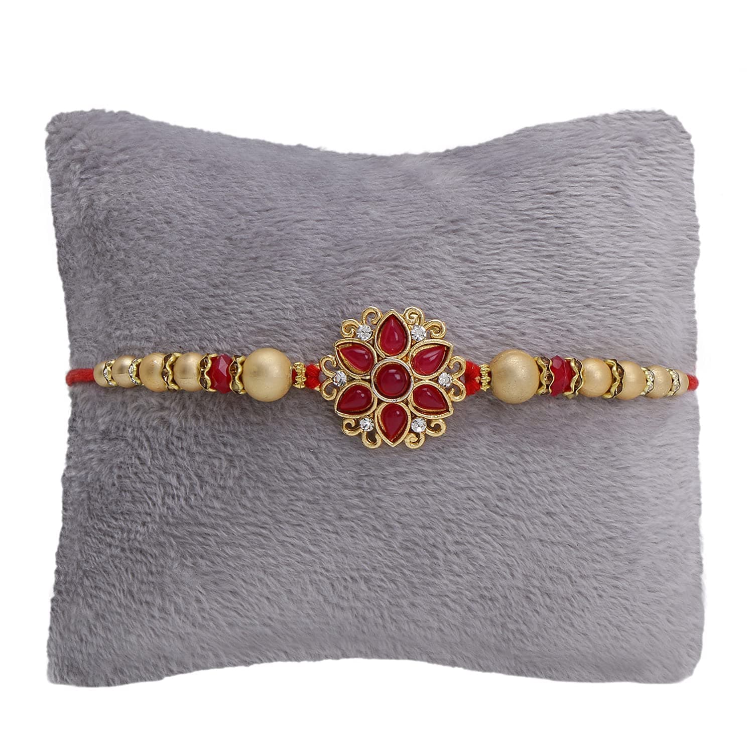 Riddhika Ventures Alluring Gold Plated Floral and Pearl Rakhi (Bracelet) with Roli Chawal & Greeting Card (K11)