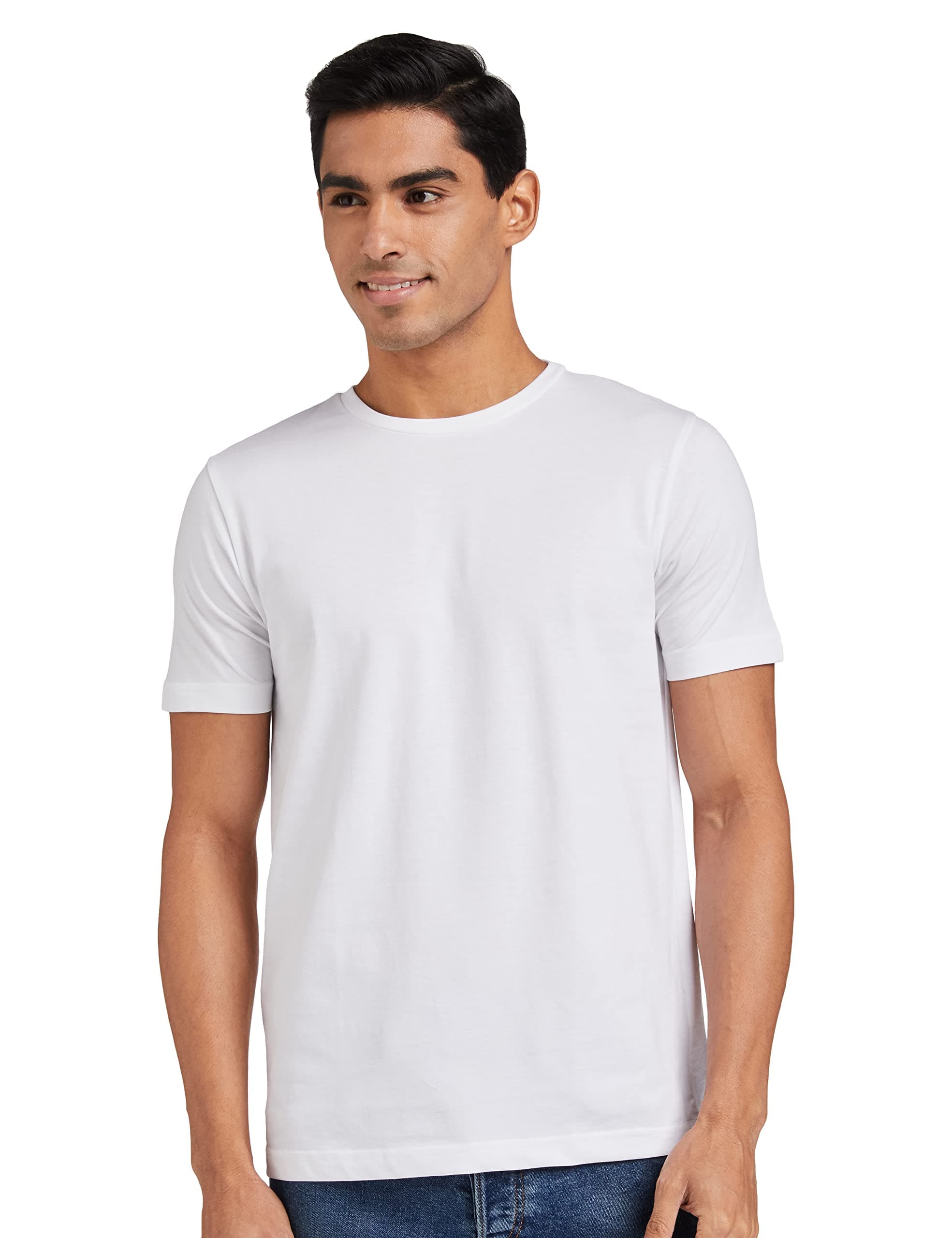 Amazon Brand - Symbol Men's Cotton T-Shirt | Round Neck | Half Sleeve | Plain - Regular Fit (Available In Plus Size, Pure White_M)