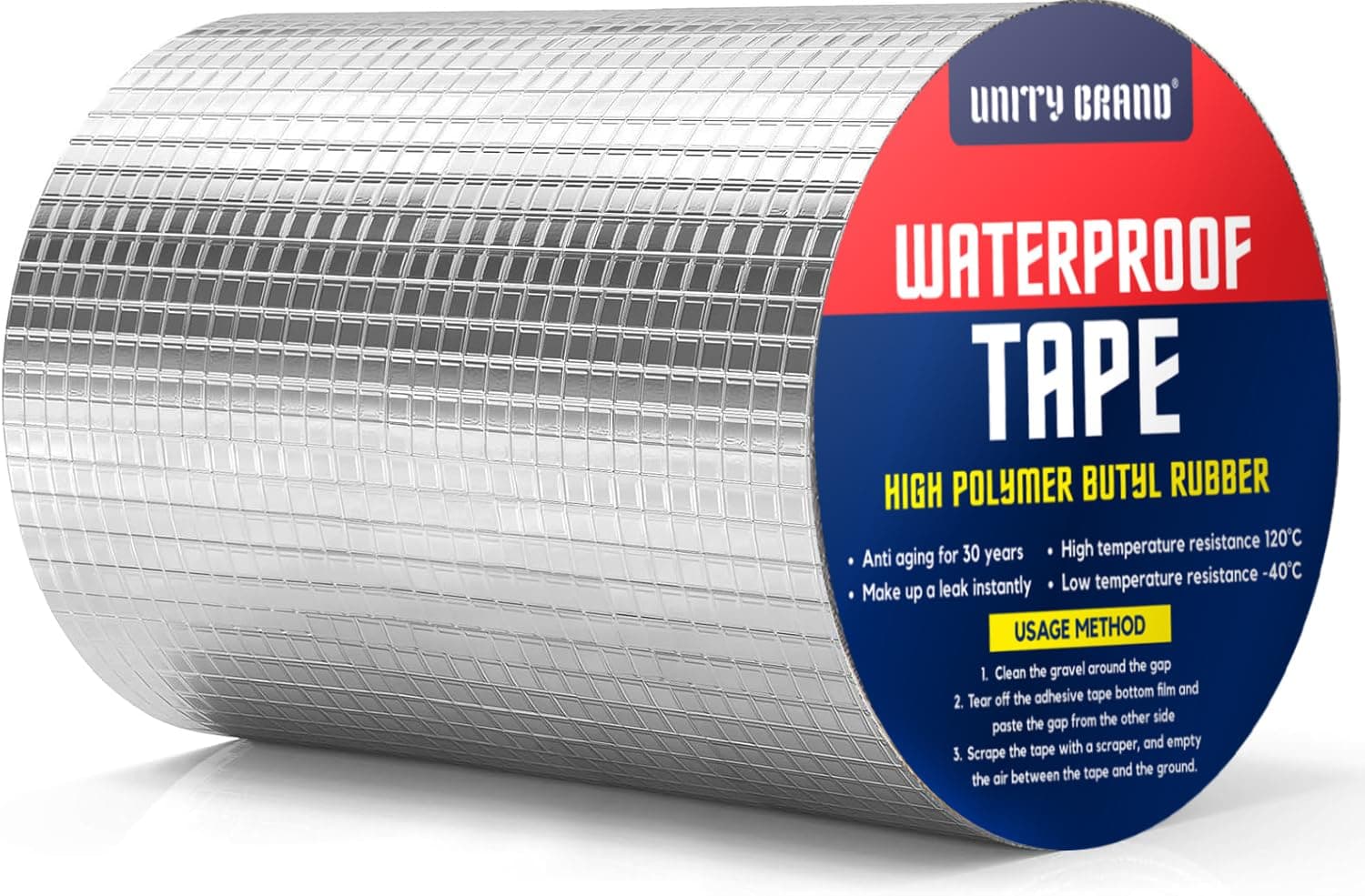 UB Unity Brand Leakage Repair Waterproof Tape for Pipe Leakage Roof Water Leakage Solution Aluminium Foil Tape Waterproof Adhesive Tape Sealing Butyl Rubber Tape for Surface Crack, Pipe (15CM*5M)