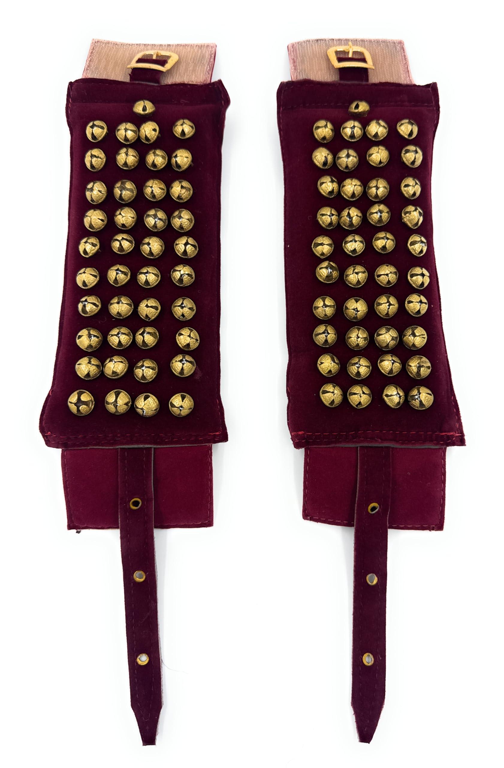 NATYAM 4-Line Brass Ghungroo Anklets – Premium Maroon Velvet Dance Jewelry for Bharatanatyam, Kuchipudi & Classical Indian Dance.