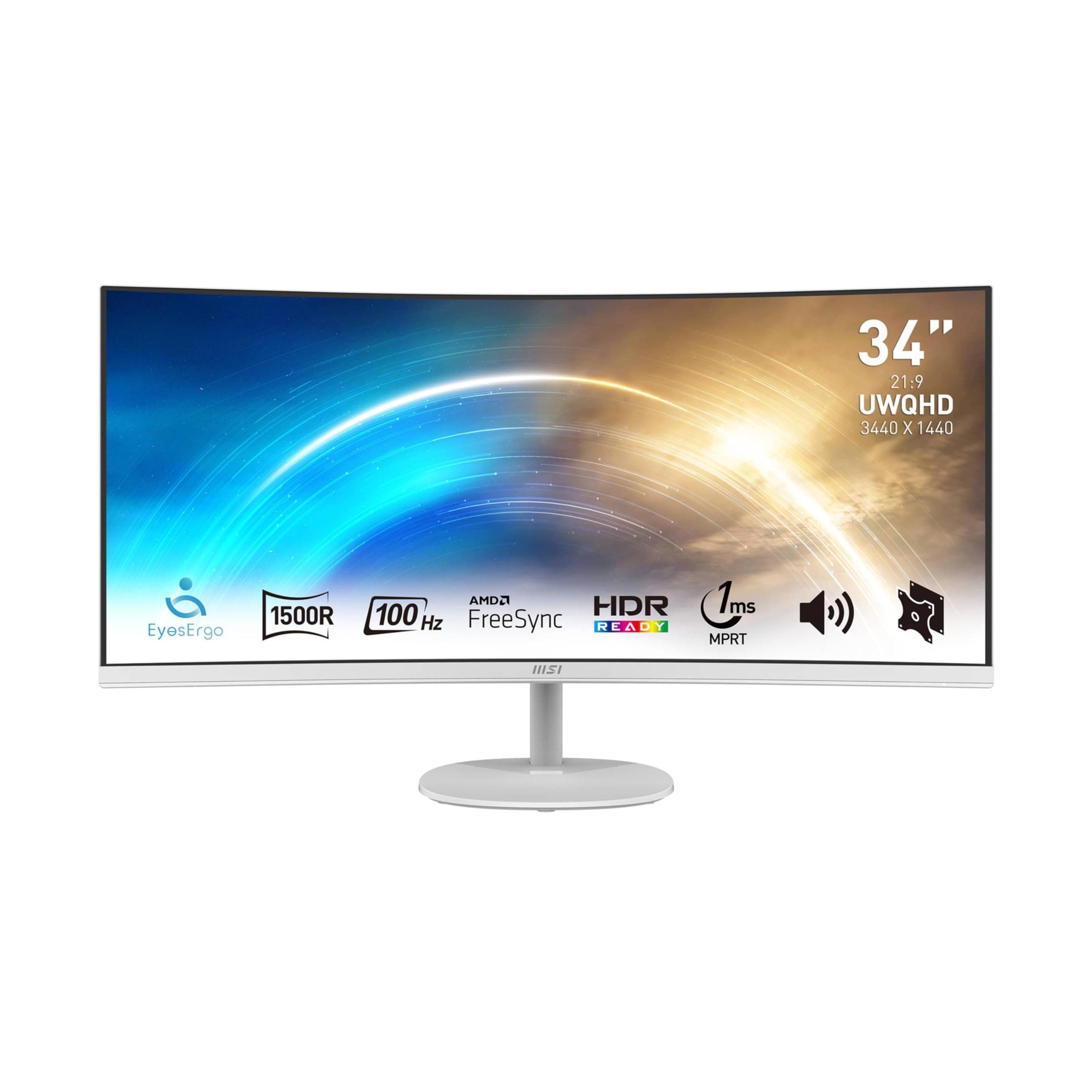 MSI PRO MP341CQW 34-Inch FHD Monitor - 3440 x 1440 Professional Curved LED Monitor with 100Hz Refresh Rate, Anti-Glare & Anti-Flicker Technology PC Monitor for Desktop, VESA Mount (White)