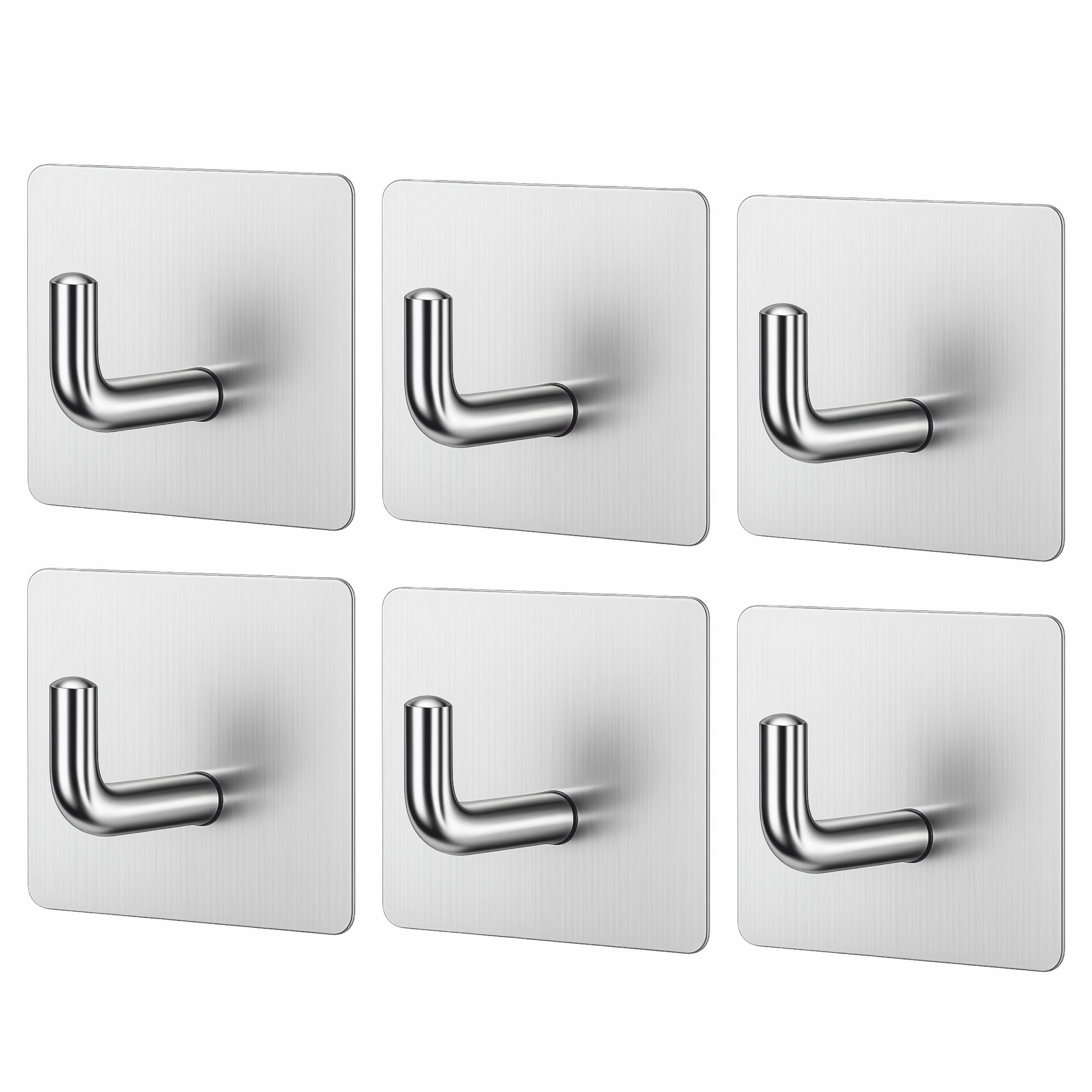 JIALTO 6 Pcs Self Adhesive Hooks/Wall Hangings Hook/Stainless Steel Hooks for Wall Without Drilling Heavy Duty Bathroom Kitchen Towel Wall Hooks for Hanging Strong Coat (J Hook Silver)