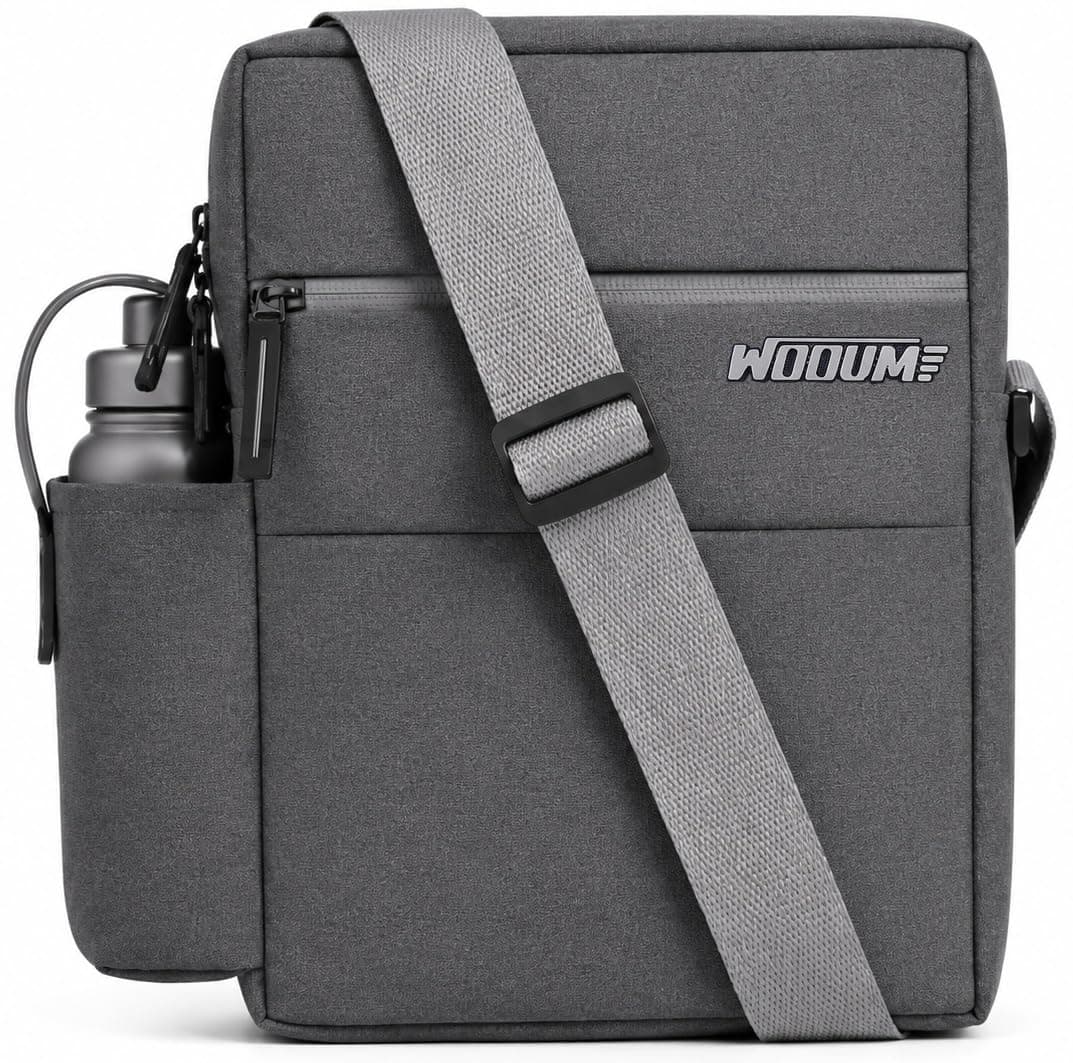 Wooum Dark Grey Sling Bag for Men & Women | Water Resistant Khadi Milange Fabric | 3 Zipper Compartments | Adjustable Strap | 500ml Bottle Holder | Travel & Daily Use Crossbody Bag