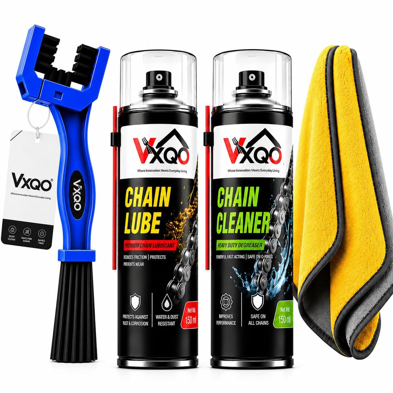 Bike Chain Cleaning Brush with Chain Cleaner & Chain Lube 150ml Each + Microfiber Duster | Complete Motorcycle Chain Cleaning Kit | Bicycle, Scooter & Cycle Cleaning Accessories