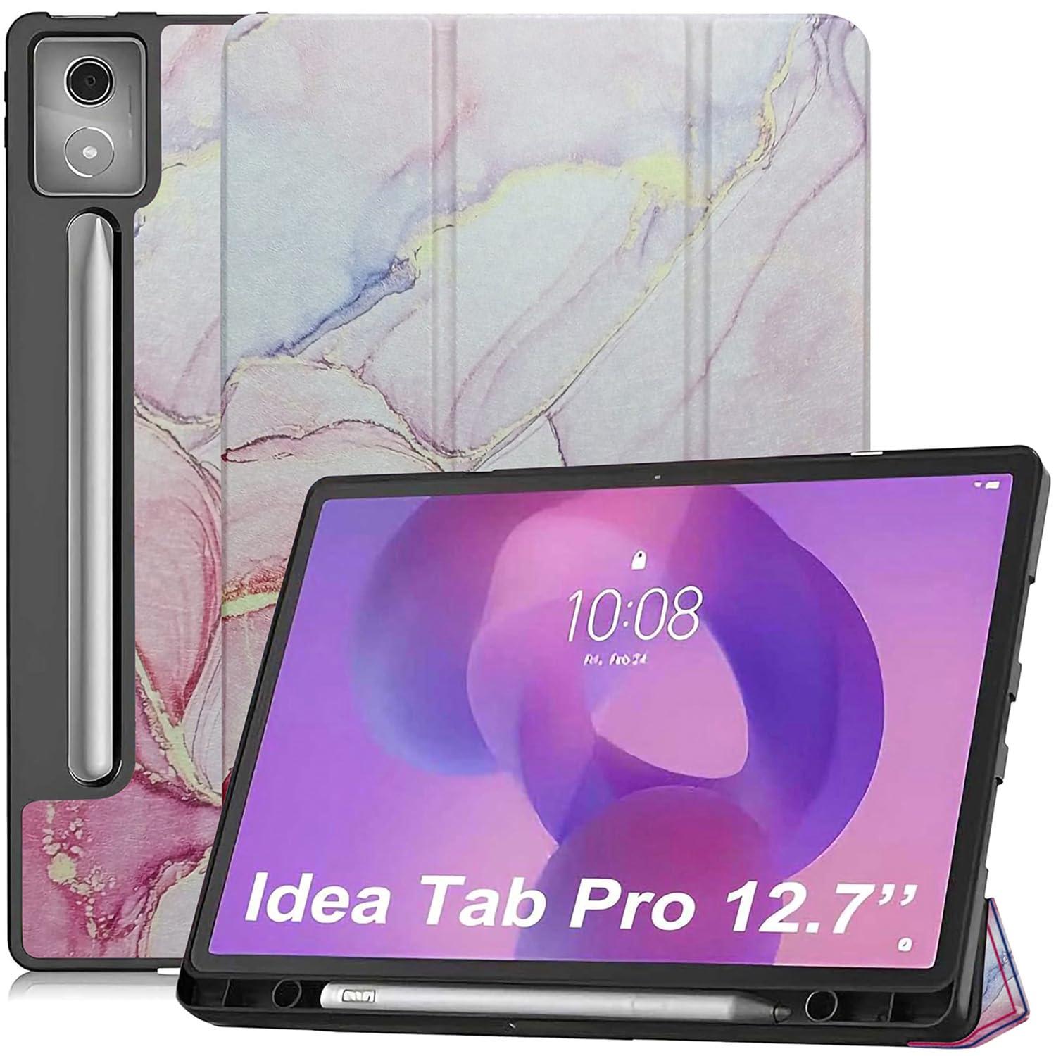 ProElite Cover for Lenovo Idea Tab Pro 12.7 inch 2025 case Cover, Soft Flexible Flip Case Cover for Lenovo Idea Tab Pro 12.7 inch 2025 [Recoil Series] - Marble Pink