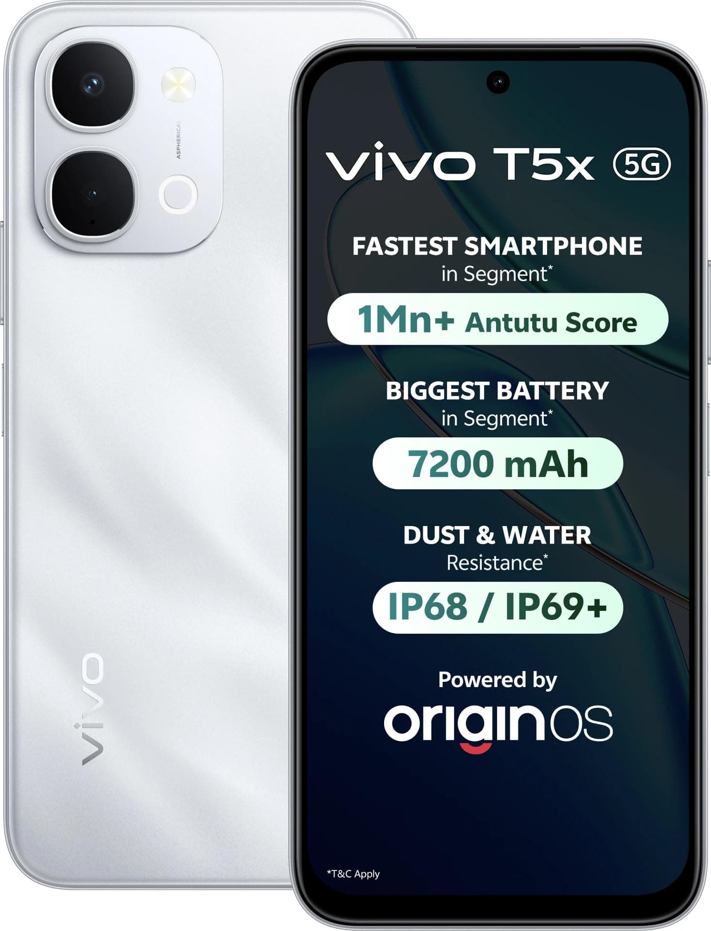vivo T5X 5G (Star Silver, 8GB RAM, 128GB Storage) | 7200mAh Battery | 50MP Dual Camera | 32MP Selfie Camera | 6.76" FHD+ 120Hz Display | Dimensity 7400 Turbo Processor