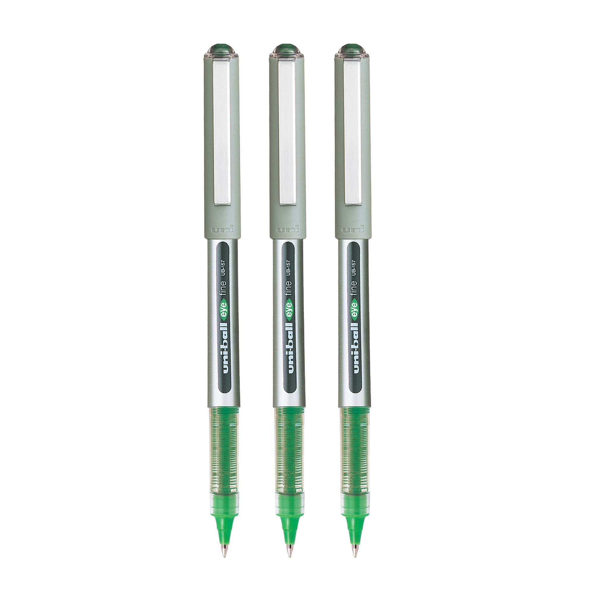 uni-ball Eye UB157 0.7mm Roller Ball Pen | Green Ink, Pack of 3