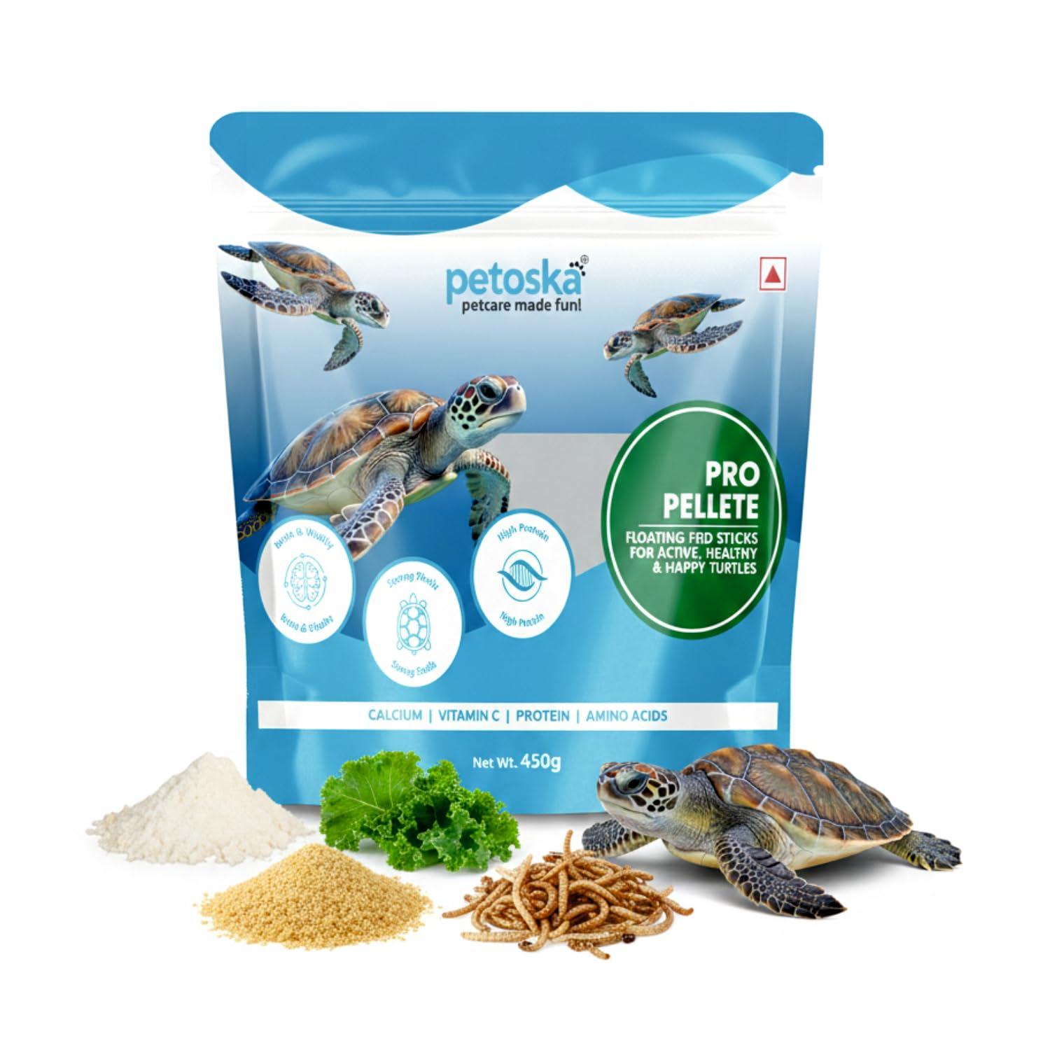 Petoska Pro Pellets Turtle Food 450g | Floating Food Sticks for Aquatic Turtles | Calcium, Vitamin C, Protein & Amino Acids | Supports Healthy Growth, Shell Strength & Vitality