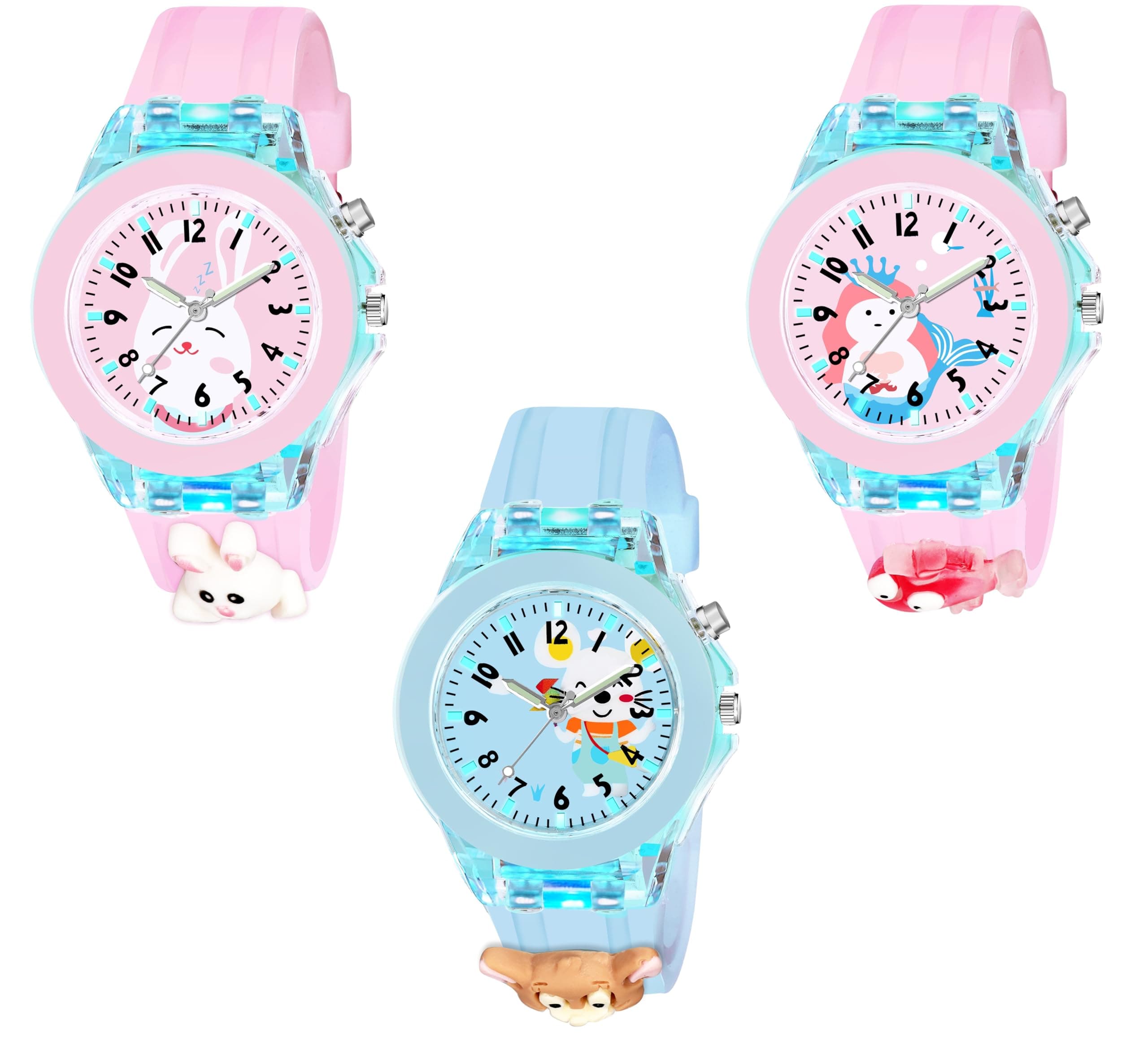 CERO Analog Multi Color 3D Cute Cartoon Sillicon Strap Multi-Function Kids Watch for Boys and Girls (Rebbit-Mouse-Fish)