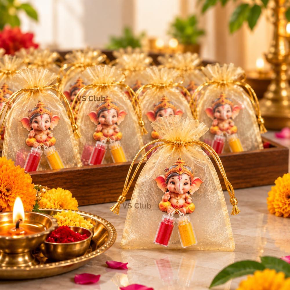 VS Club 20PACK Bal Ganesha Haldi Kumkum Magnet Return Gift for Ganesh Chaturthi Pooja Favors Ganpati Ganesh Chaturthi Return Gifts Wedding Housewarming Diwali Festival Gifting Fridge Magnet