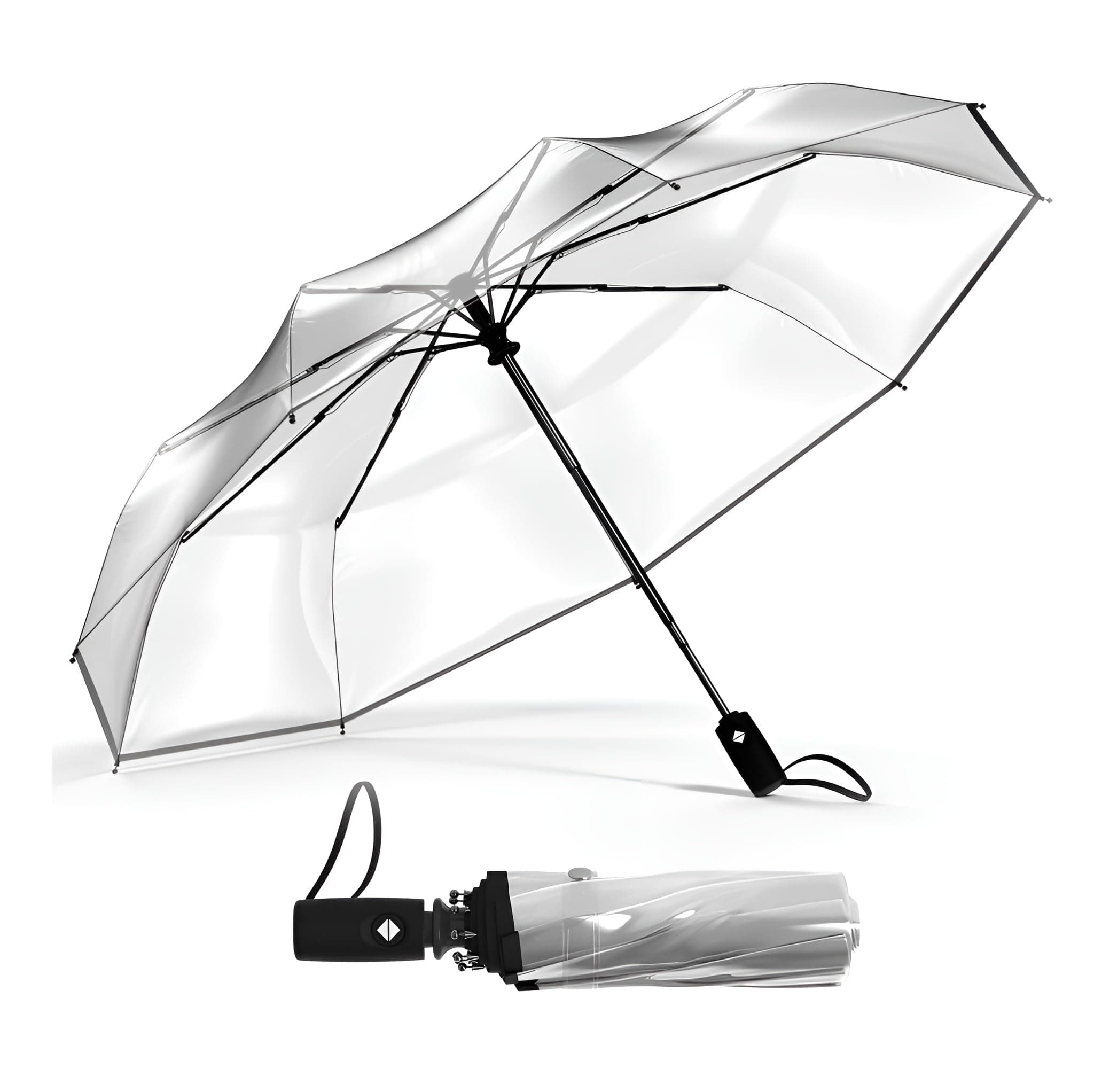 Contacts Transparent Windproof Travel Umbrella – Compact, Lightweight & Durable with Auto Open/Close, Waterproof Canopy, Strong Fiberglass Frame – Portable Umbrella for Rain (Black)