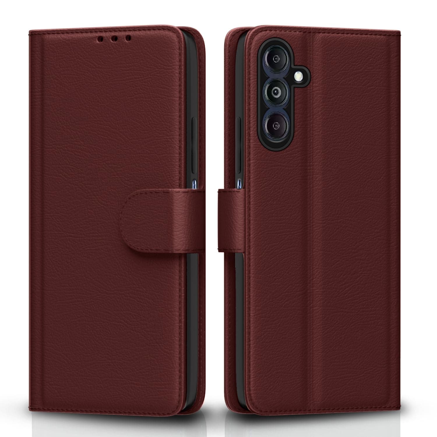 Pikkme Flip Cover Leather Finish | Inside TPU with Card Pockets | Wallet Stand and Shock Proof | Complete Protection Flip Case for Samsung Galaxy M14 5G(Brown)