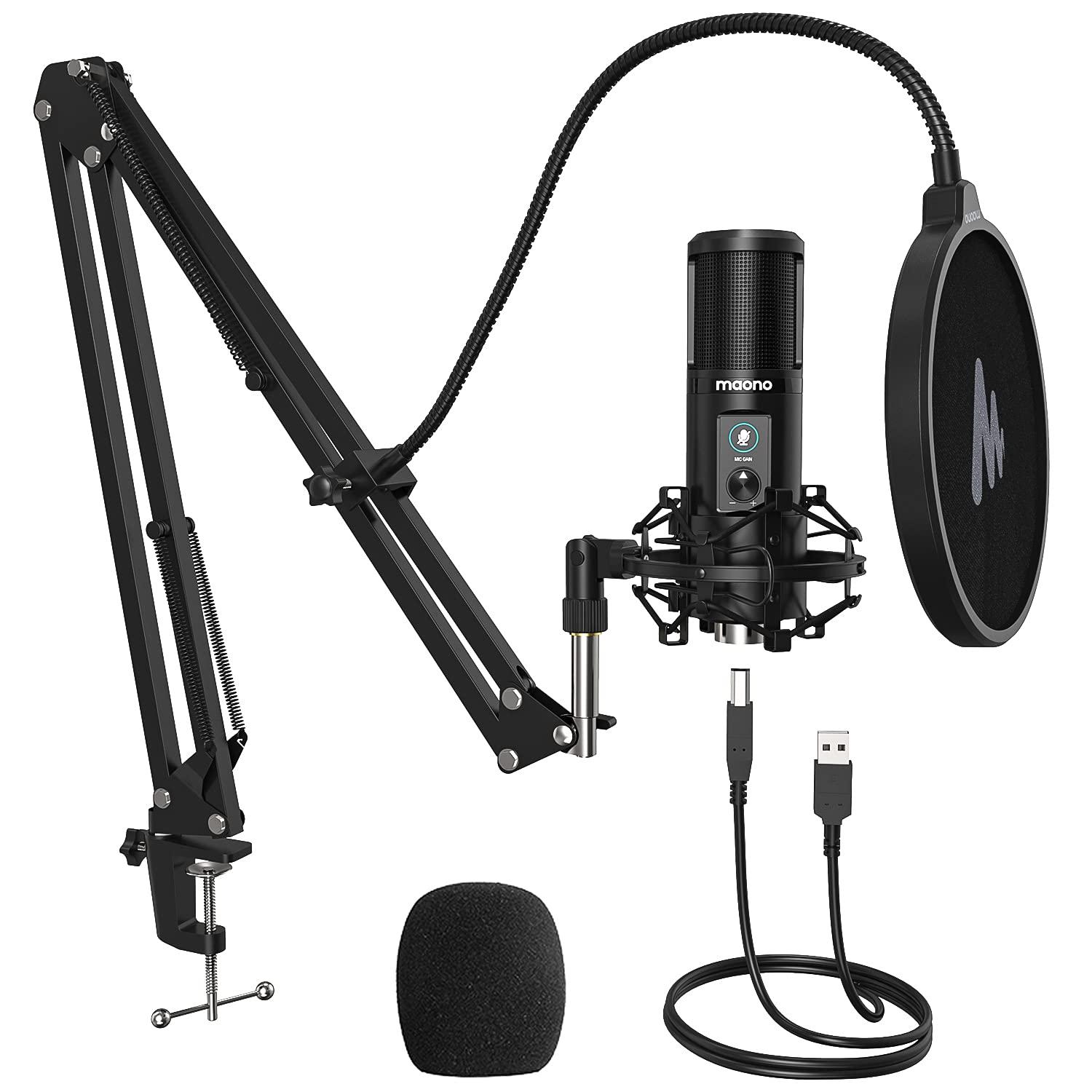MAONO AU-PM421 Condenser USB Microphone, Professional Studio Recording Mic with 1-Touch Mute and Mic Gain Knob for PC, Singing, Podcast, Gaming, YouTube