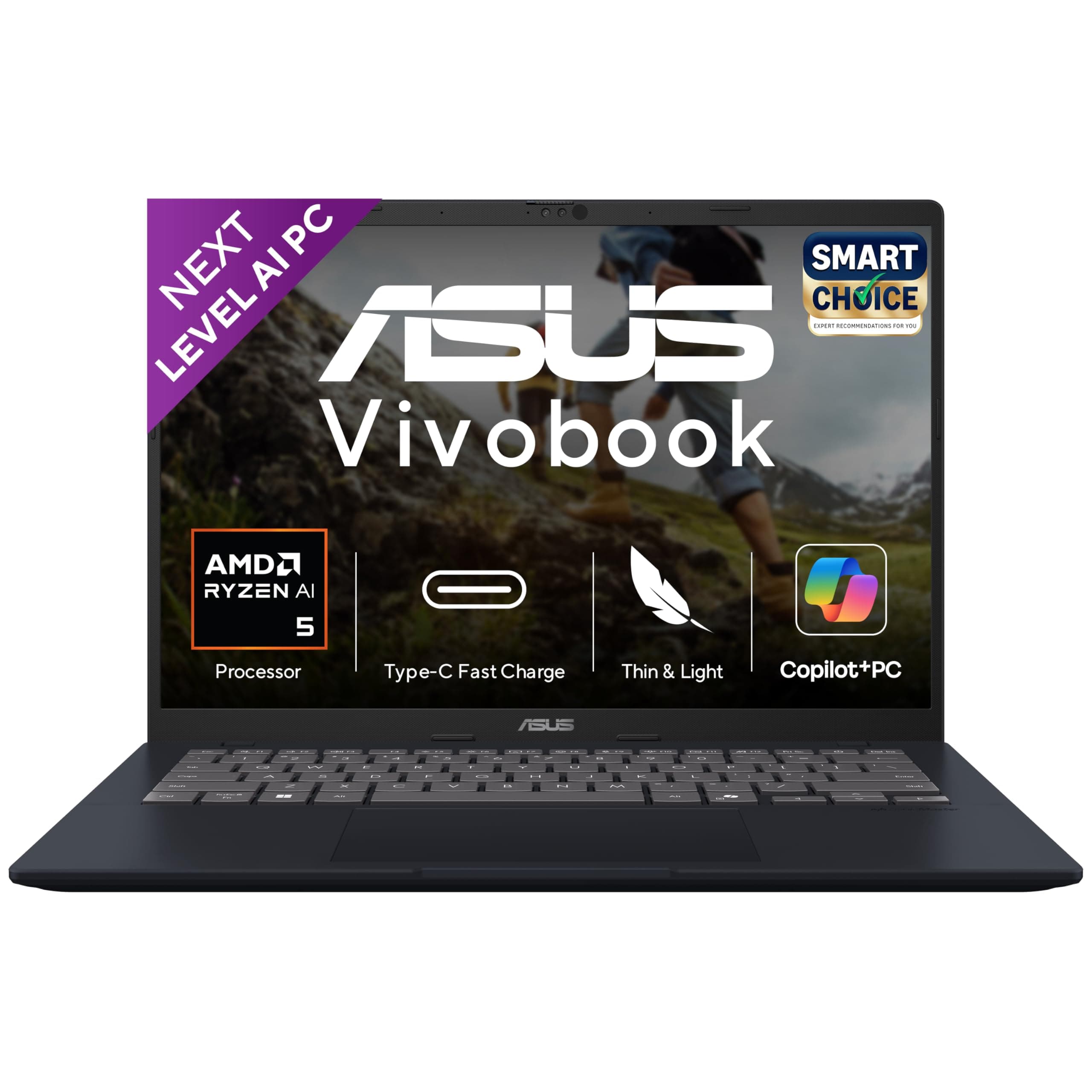 ASUS Vivobook 14,Smartchoice,AMD Ryzen AI 5 330,16GB RAM,512GB SSD(Upgradeable),FHD+ 14",Win11,Office24,M365 Basic (1Y), Blue,1.46Kg,M1407KA-LY132WS,AMD Radeon iGPU,50 Tops,Next-Gen AI Laptop,Copilot+