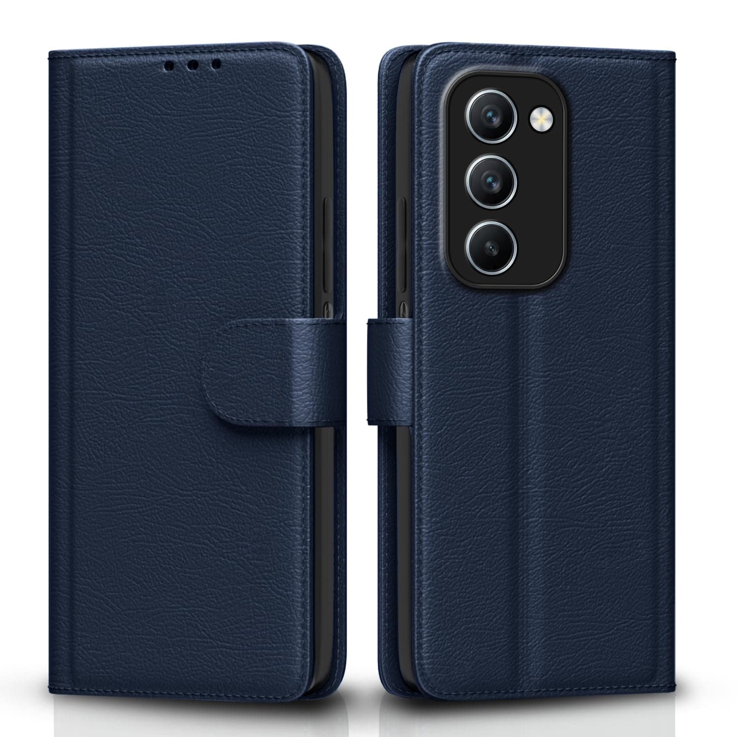 Pikkme Flip Cover for Realme P4 Lite 5G / Realme C83 5G Leather Finish | Inside TPU with Card Pockets | Wallet Stand and Shock Proof | Complete Protection Flip Case (Blue)