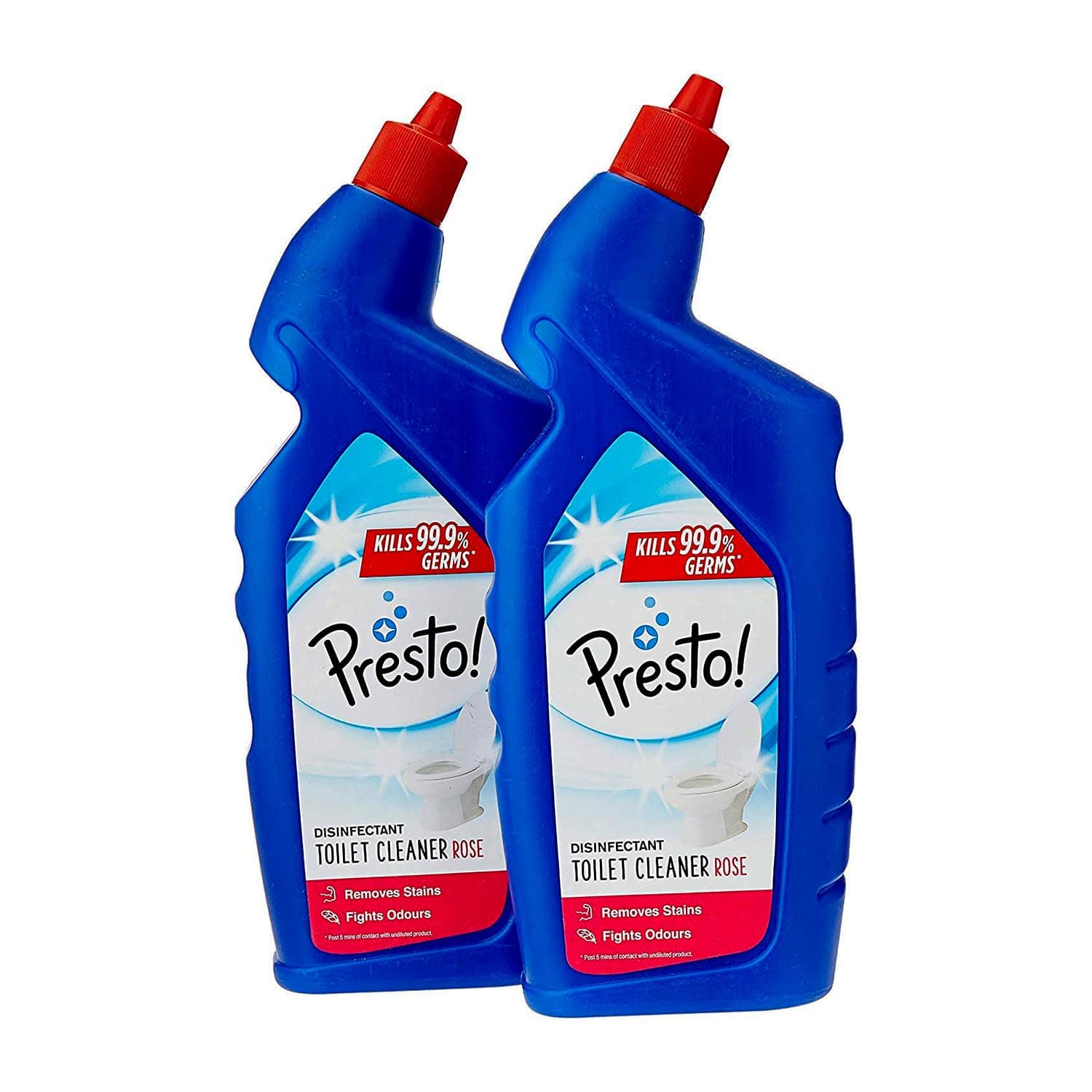 Amazon Brand - Presto! Disinfectant Toilet Cleaner | Rose | 2 Litre | 1 L x 2 Packs | Kills 99.9% Germs | Removes Stains | Fights Odours