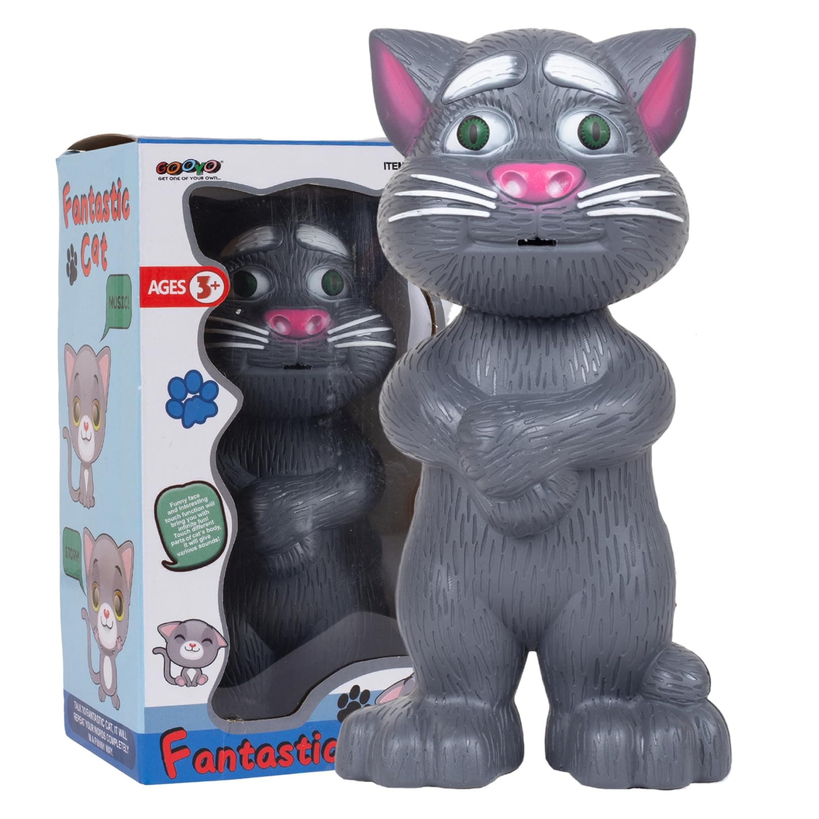 Gooyo GY-838-17/27 Virtual Animal Talking Tom Cat Toy for Kids | Best Musical Toy with More Features | Best Gift for Kids with Songs and Stories | Black | 3xAA Battery (Not Included)