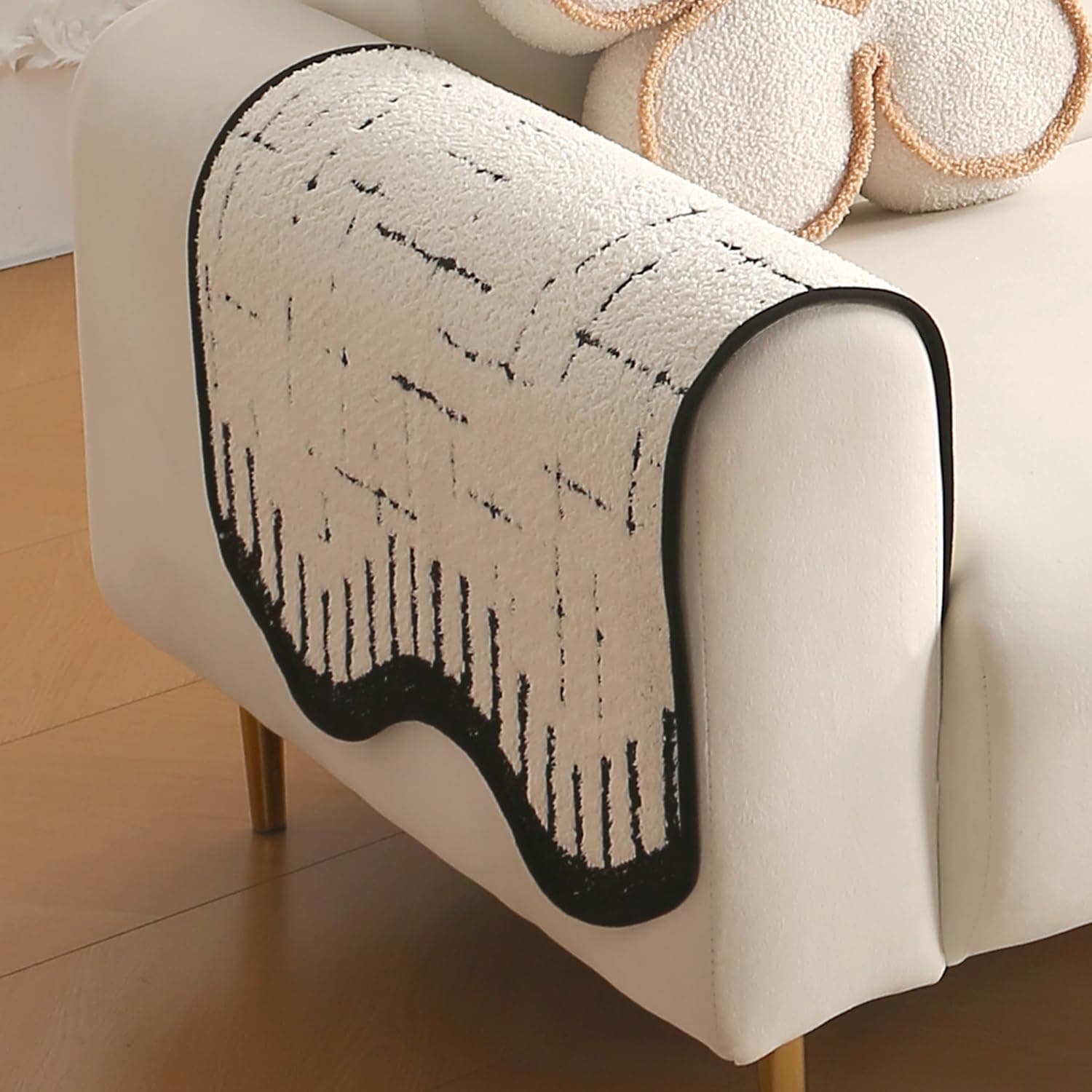 HOKIPO Supple Soft Wavy Sofa Armrest Cover, 2 Pc, Off-White