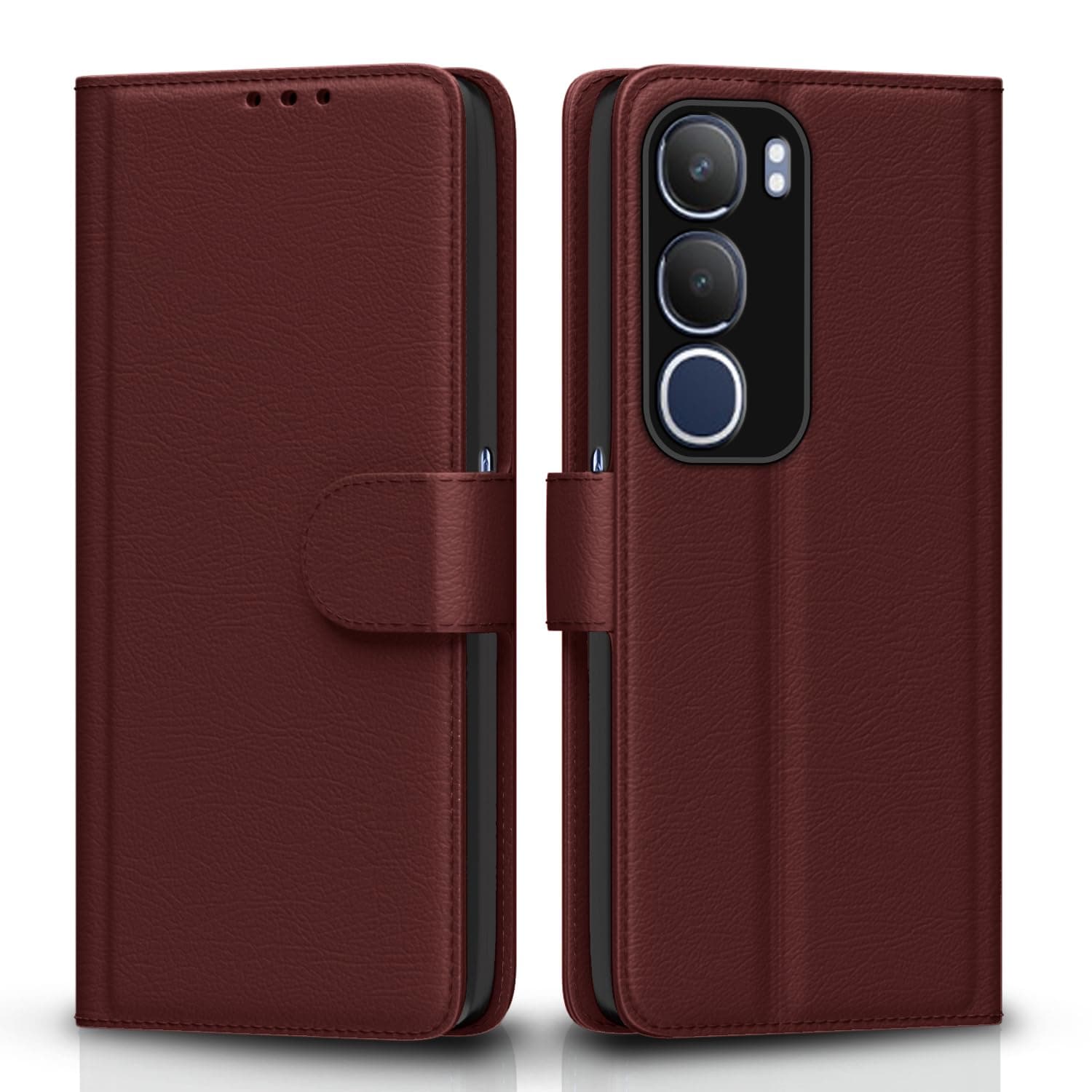 Pikkme Flip Cover Leather Finish | Inside TPU with Card Pockets | Wallet Stand and Shock Proof | Complete Protection Flip Case for Vivo Y19s(Brown)