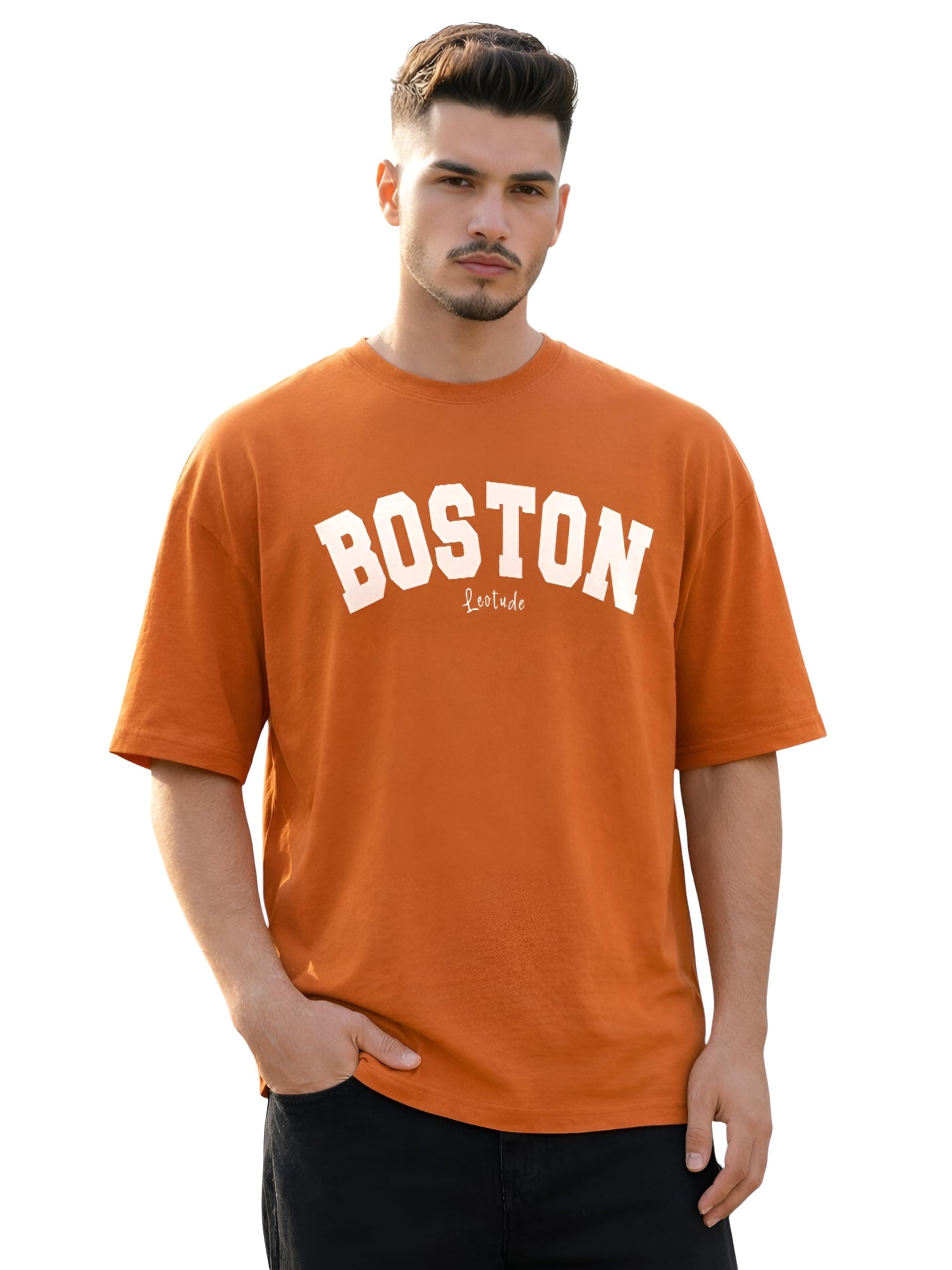 LEOTUDE Men's Half Sleeve Round Neck Cottonblend Oversized Tshirt for Man