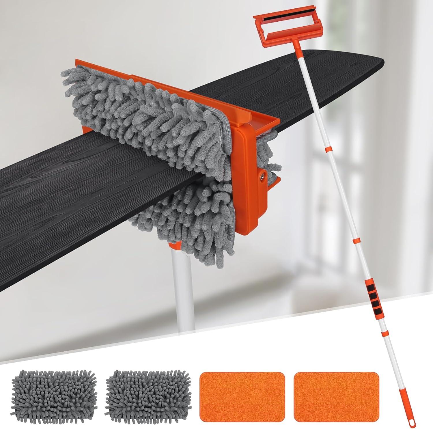 MONJAY 3 in1 Fan Cleaner Duster with 159cm Extendable Long Handle for Ceiling Fan Blade,Fan Cleaning Mop with 2 Microfiber Mop Head for Dusting Ceiling Fan Washable Pads for Wipe Wall (King)