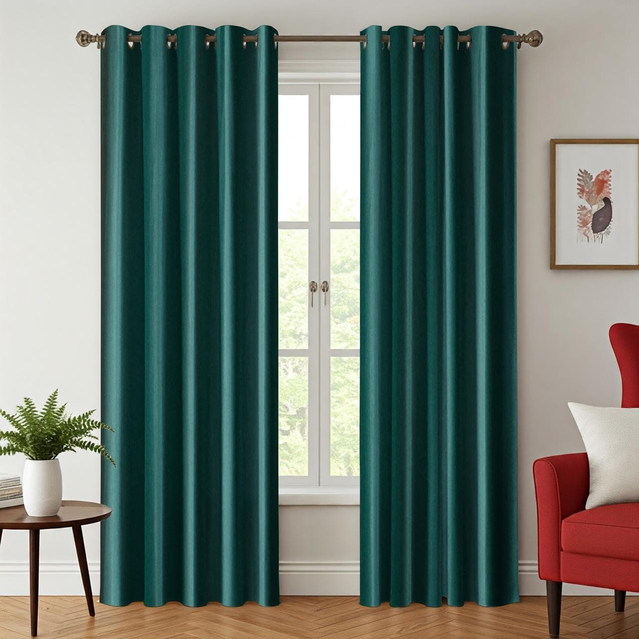 Exporthub 2 Piece Eyelet Polyester Door Curtain Set - 7ft, Dark Aqua