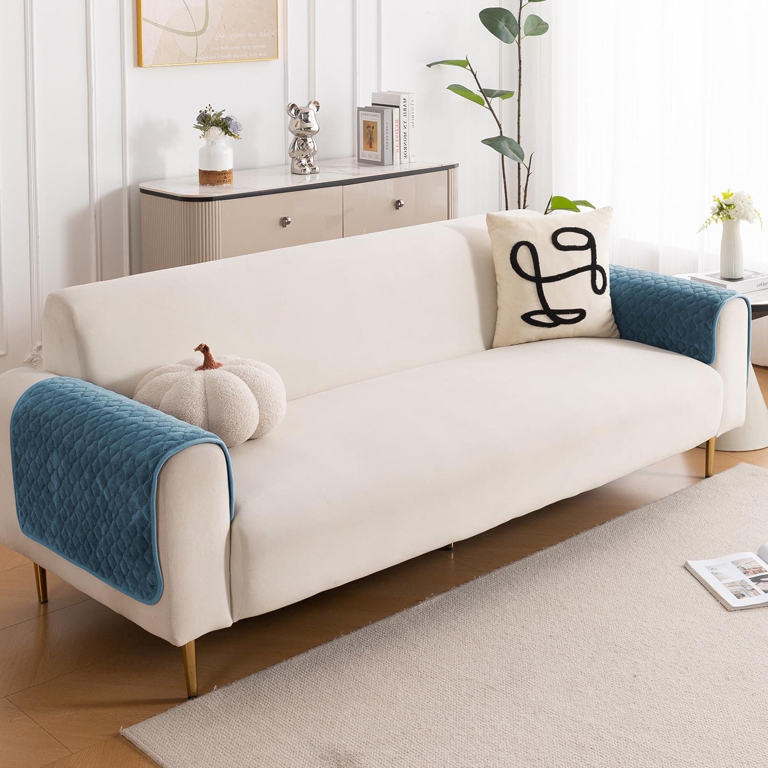 HOKIPO Diamond Plush Sofa Armrest Cover, 2 Pc, Blue