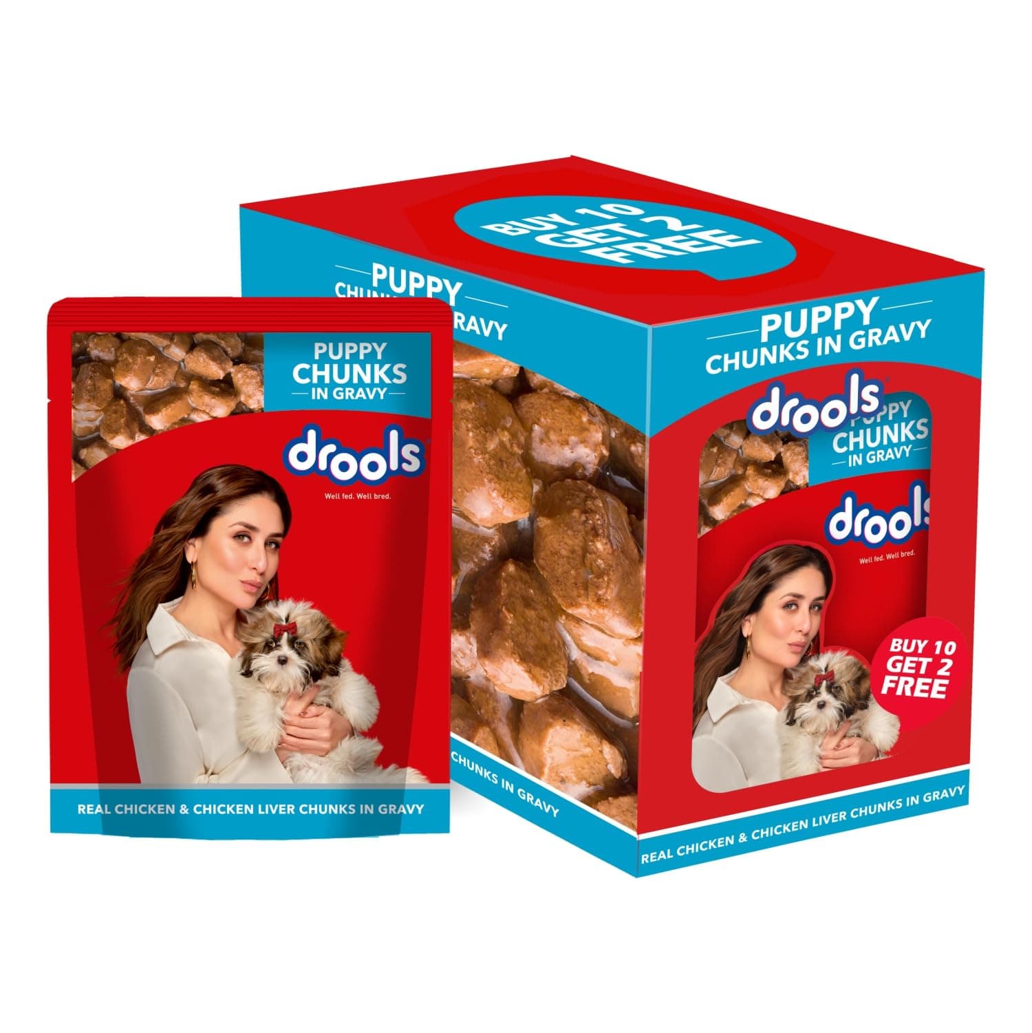 Drools Puppy Wet Dog Food 10 Pouches + 2 Free (12 x 60g) | Real Chicken & Liver Chunks in Gravy | Supports Skin & Coat | Promotes Joint Strength | Aids Digestion & Overall Wellness