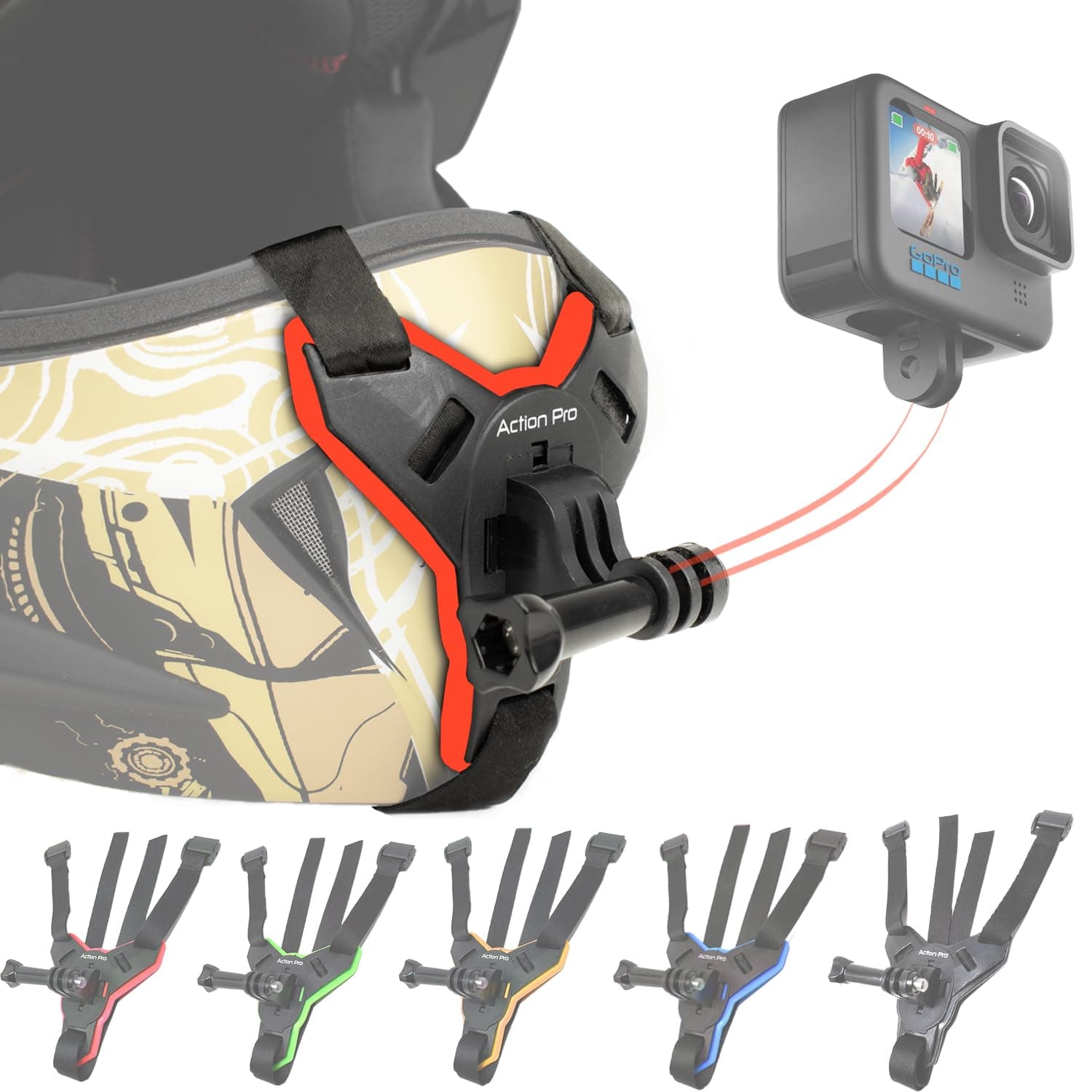 Action Pro Helmet Chin Strap Mount Joint J Hook with Screw Compatible with All Smartphones and GoPro 13 12 11 10 9 8 7 5 4 | SJCAM | DJI Osmo | Insta360 X4 X3 X2 & Other Action Cameras (Red 2.0)